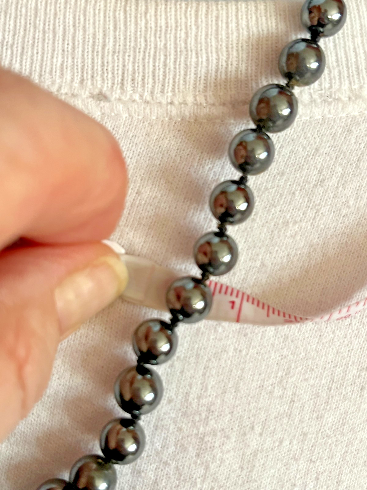 Hematite Vintage 36” Round Beaded Necklace Vintage 80s Semi-Precious Stones