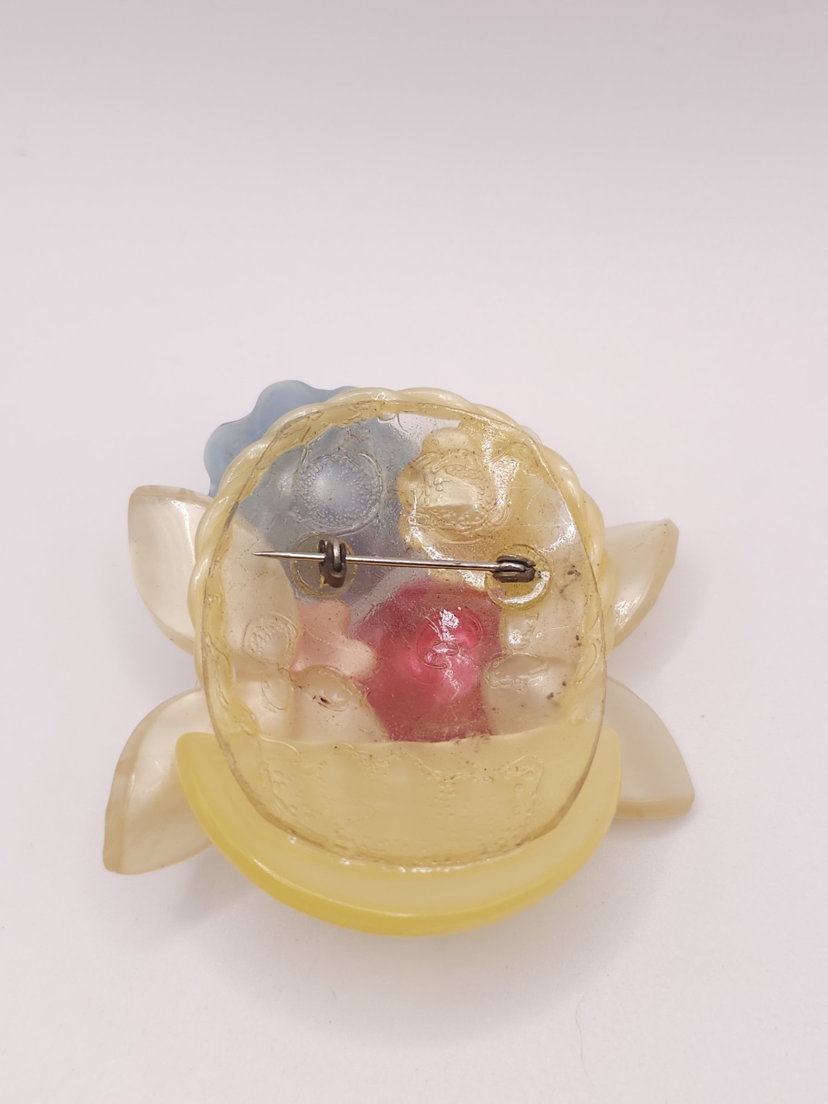 VTG Lucite Plastic Flower Basket Brooch. Colorful Flowers.