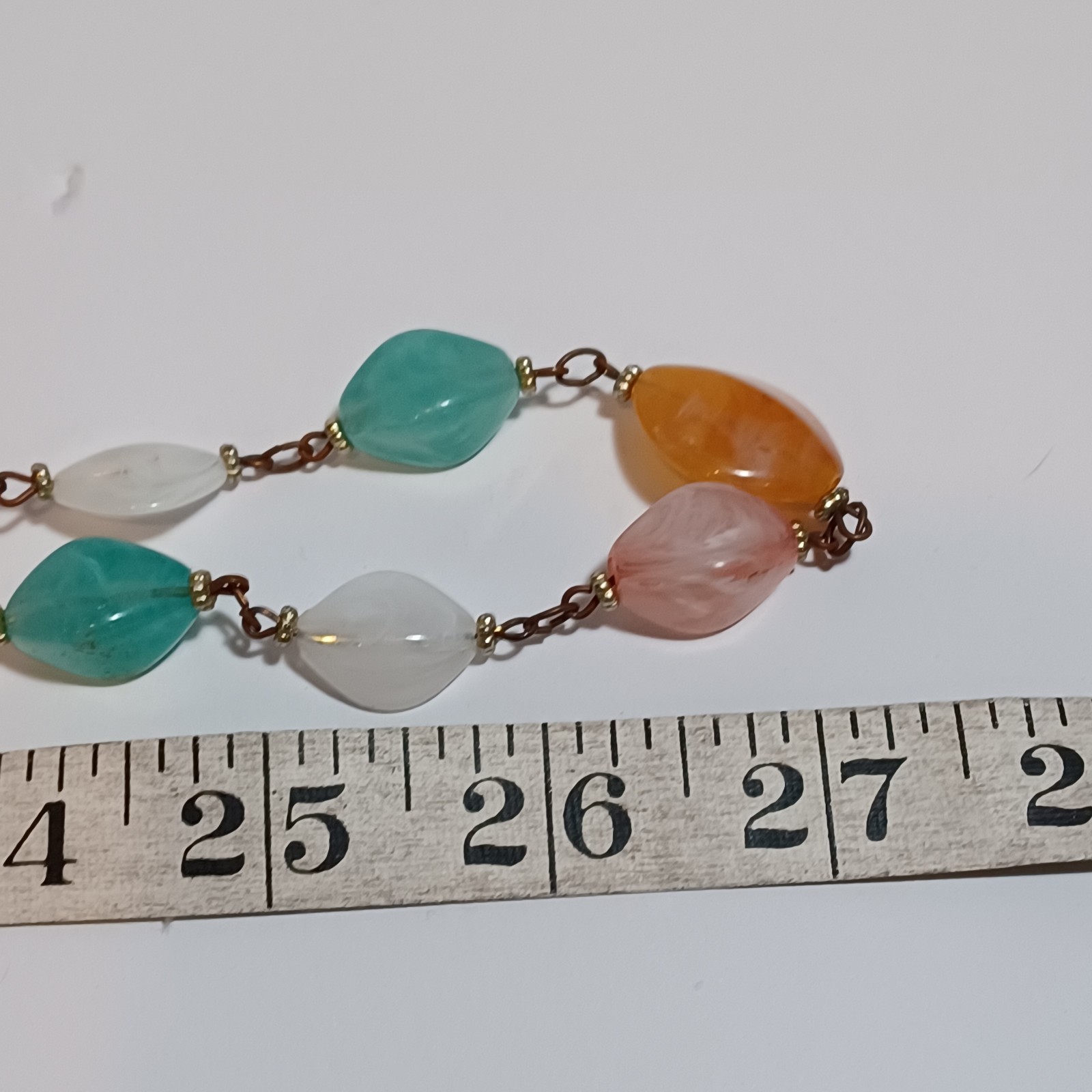 Pastel Marbled Plastic Resin Vtg Bead Chain Necklace 54in Pink, Mint, Amber, Wht