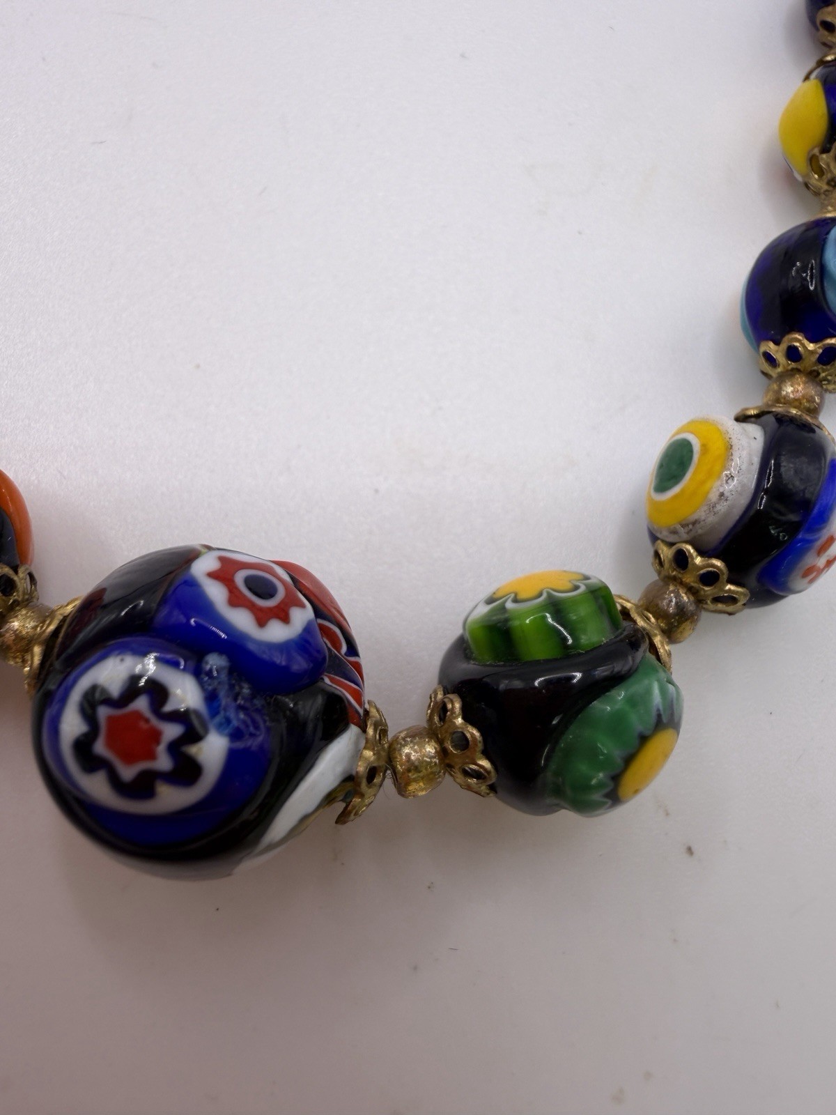 Vtg Italy Venetian Murano Millefiori Knotted Graduated Glass Bead Necklace 25 In