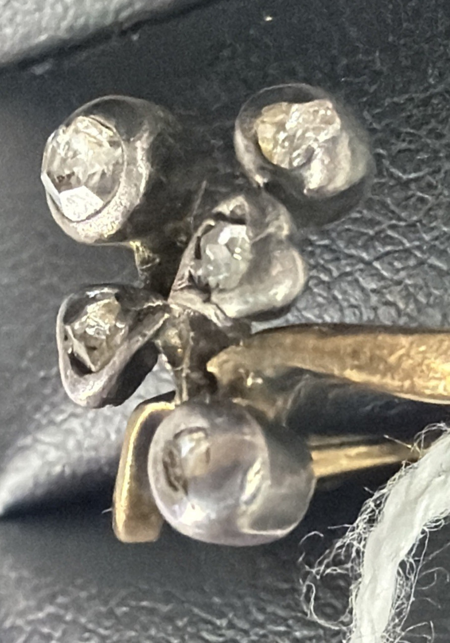 Antique 5 Rose Cut Diamond Ring 10ct Gold Old Family Stone Handmade 1880-1920