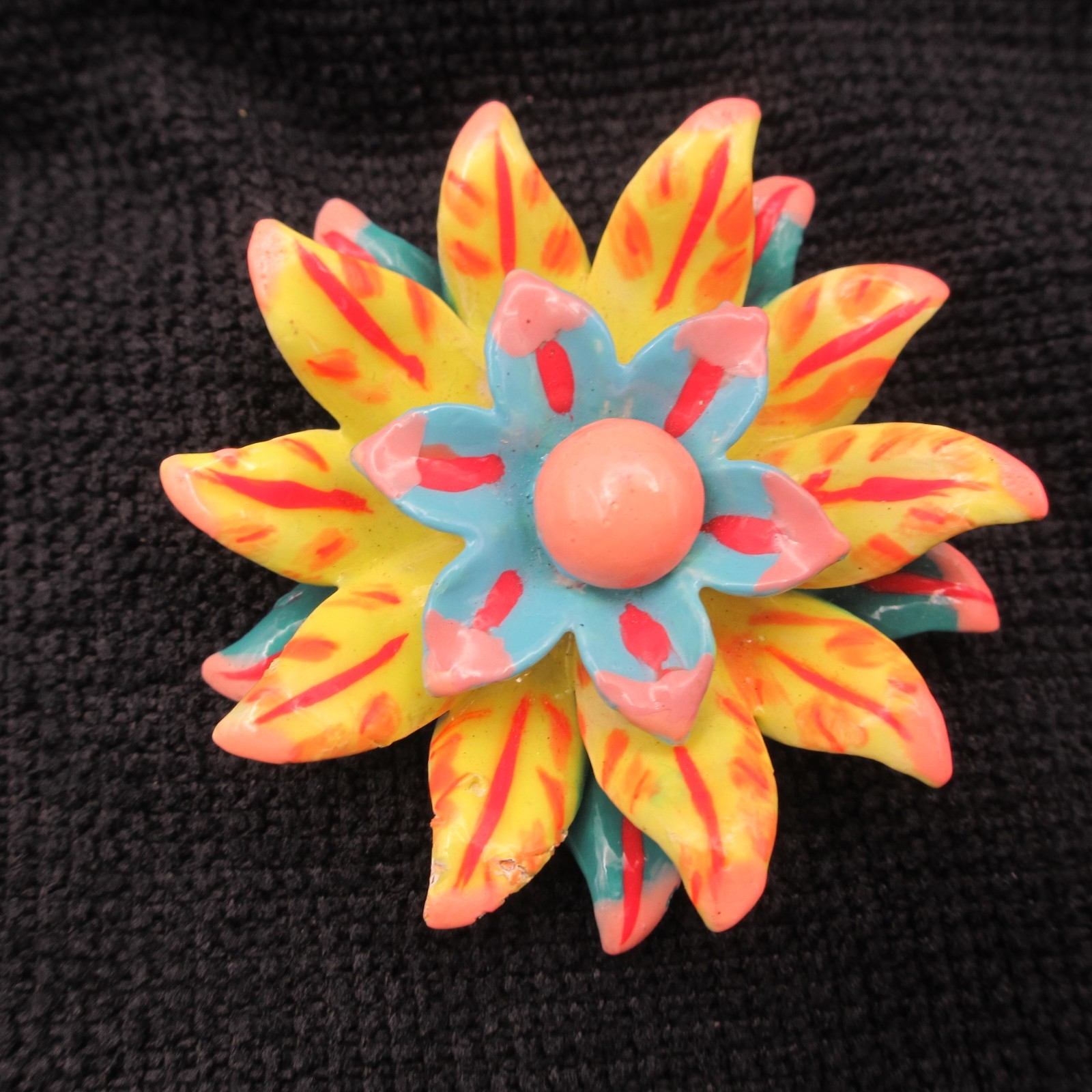 Vintage Enamel Flower Brooch Layered Multicolor SOME ENAMEL NICKS