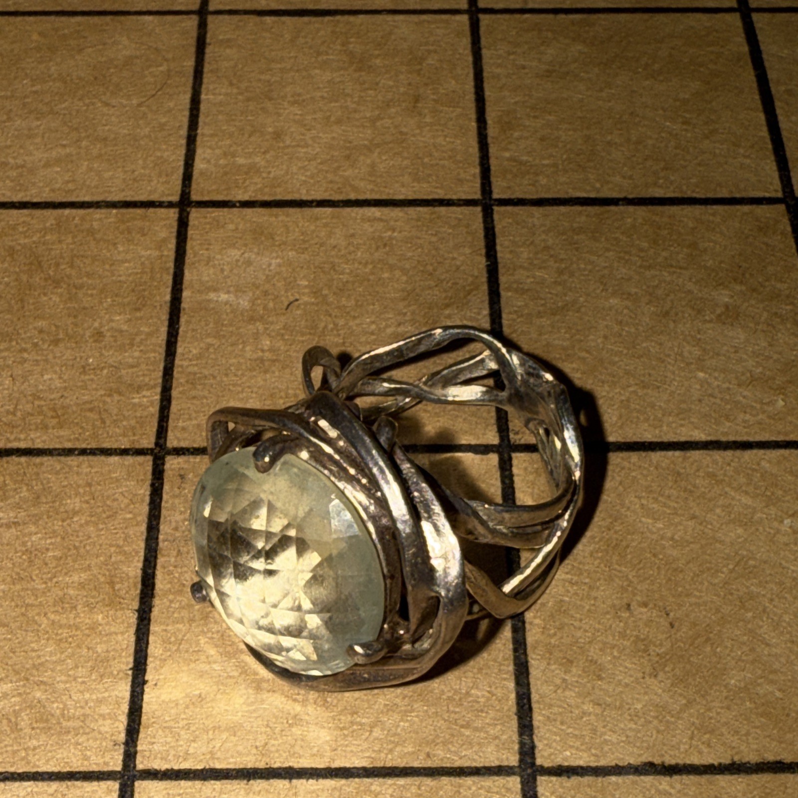 UNKNOWN STONE VINTAGE BRUTALIST MODERNIST STERLING SILVER RING SIZE 5.5