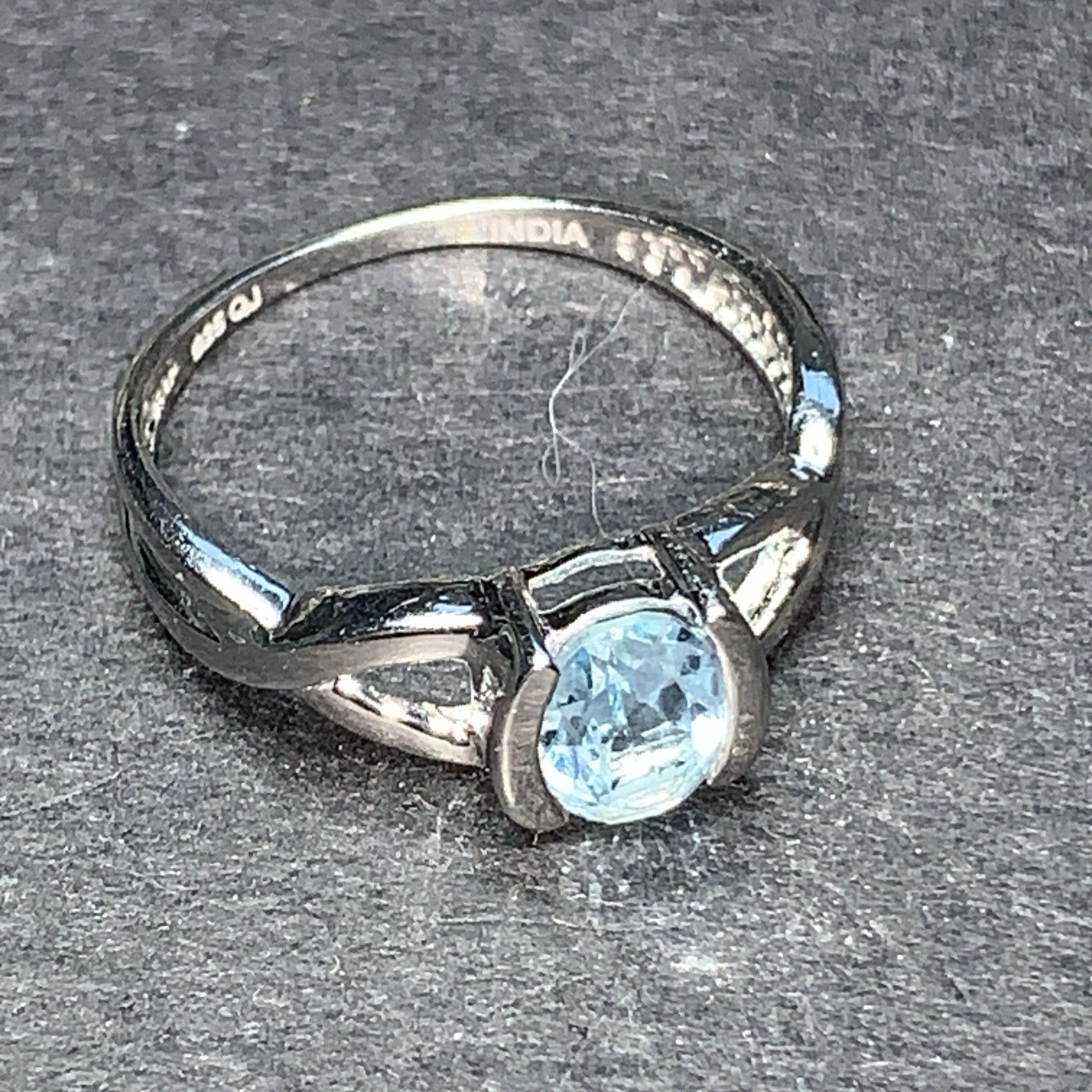 STERLING SILVER 925 Lot Ring W76 India QJ Light Blue Crystal Fancy Modest Band