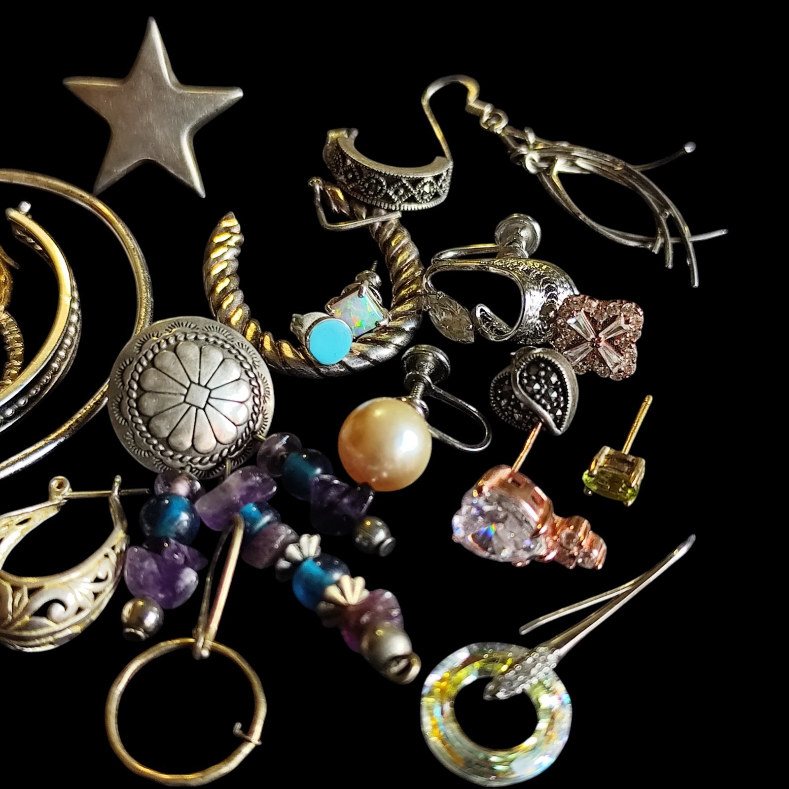 Vintage To Mod Sterling Silver Single Earring Lot Unknown Weight Not Scrap