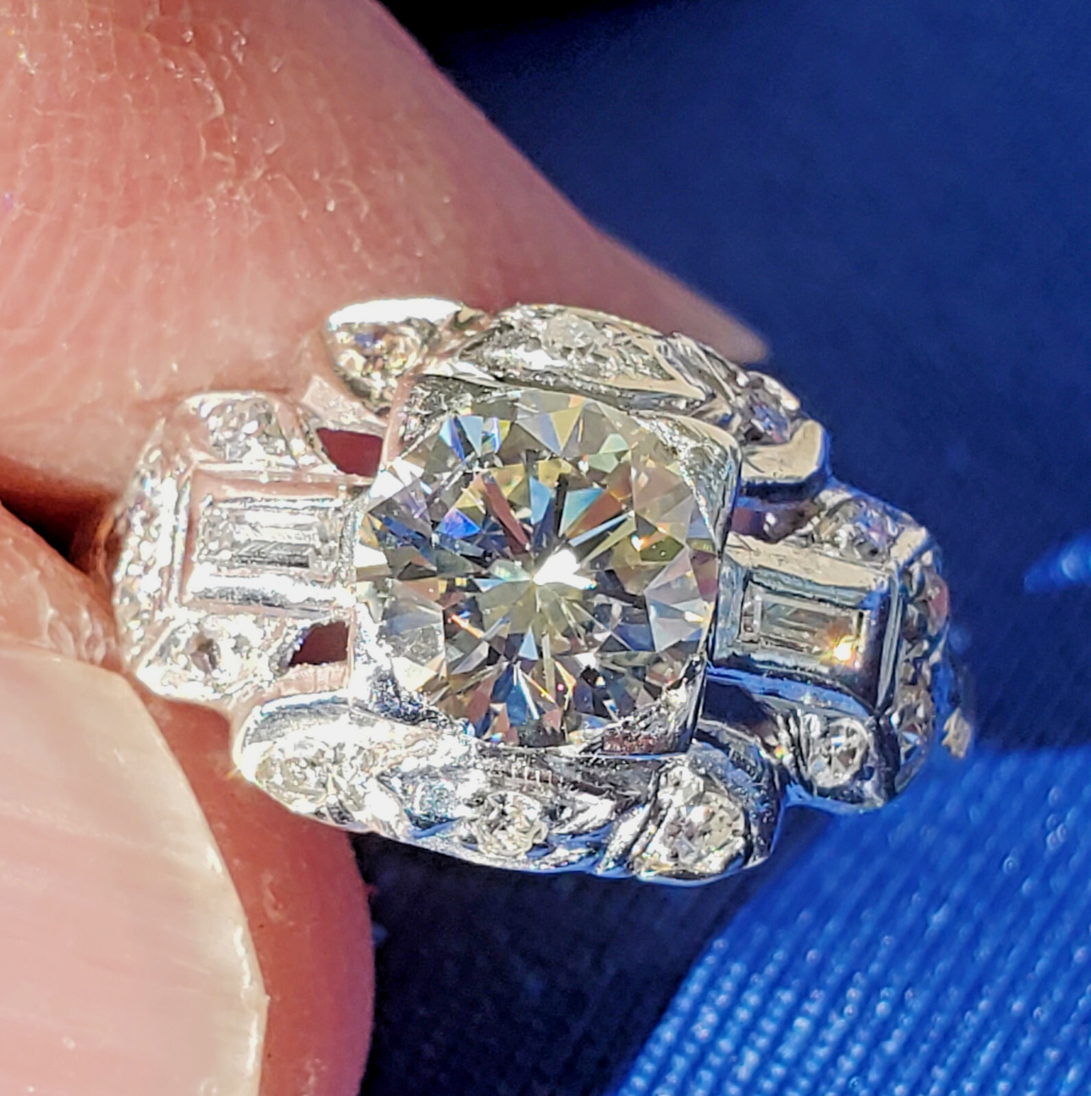 Original EARTH MINED DIAMOND Art Deco Engagement Ring Vintage PLATINUM Solitaire