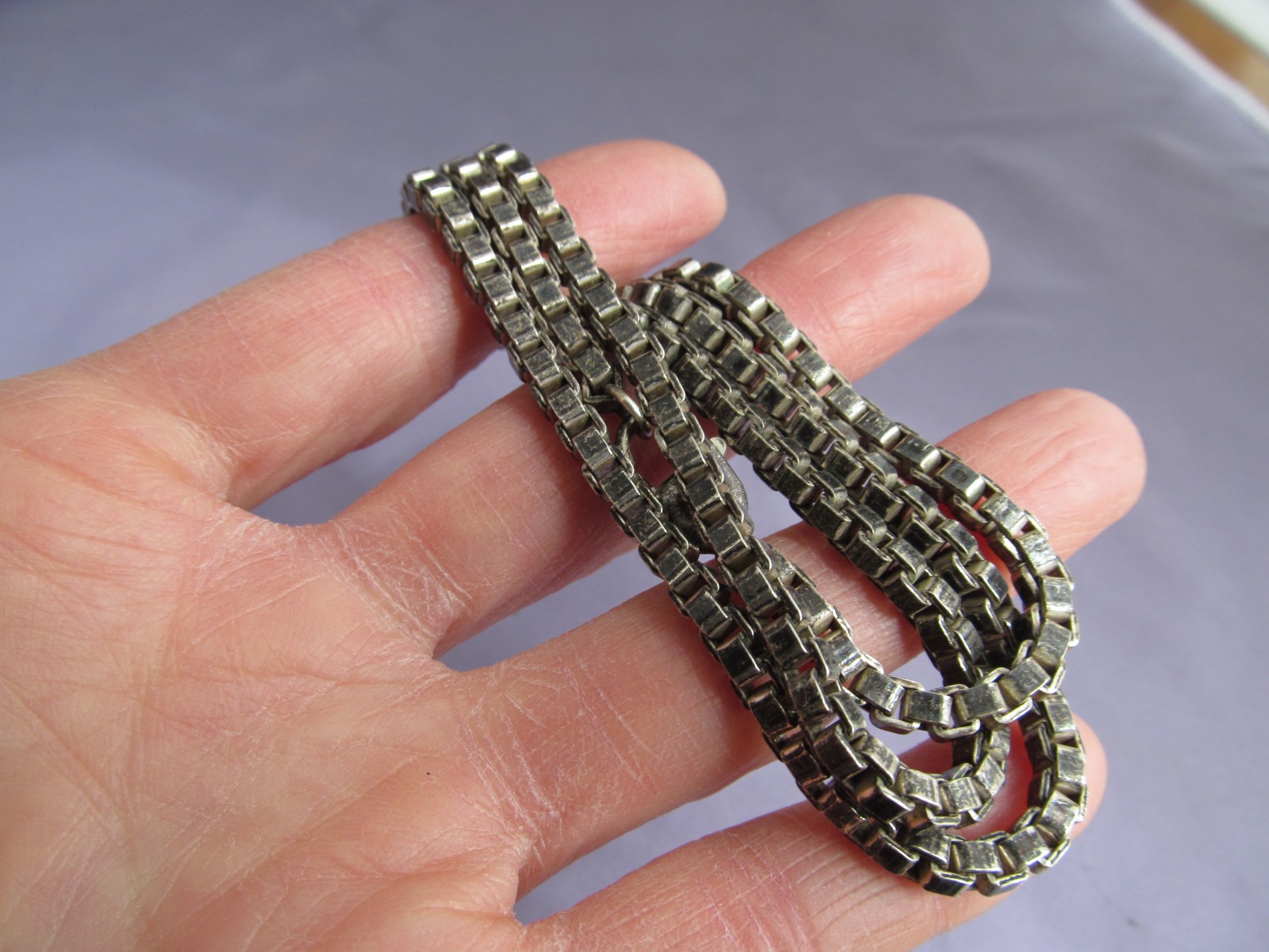 VINTAGE HUGE MENS HEAVY CHUNKY STERLING BOX CHAIN NECKLACE 4MM 23 1/2″ 50g