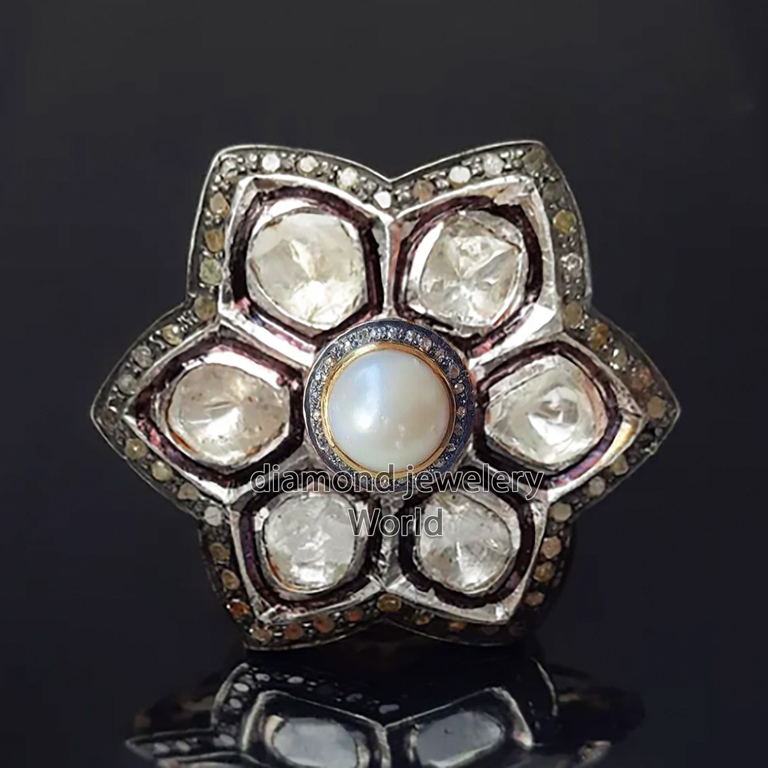 Gorgeous 2.70ct Rose Antique Cut Diamond Pearl Silver Vintage Style Ring Jewelry