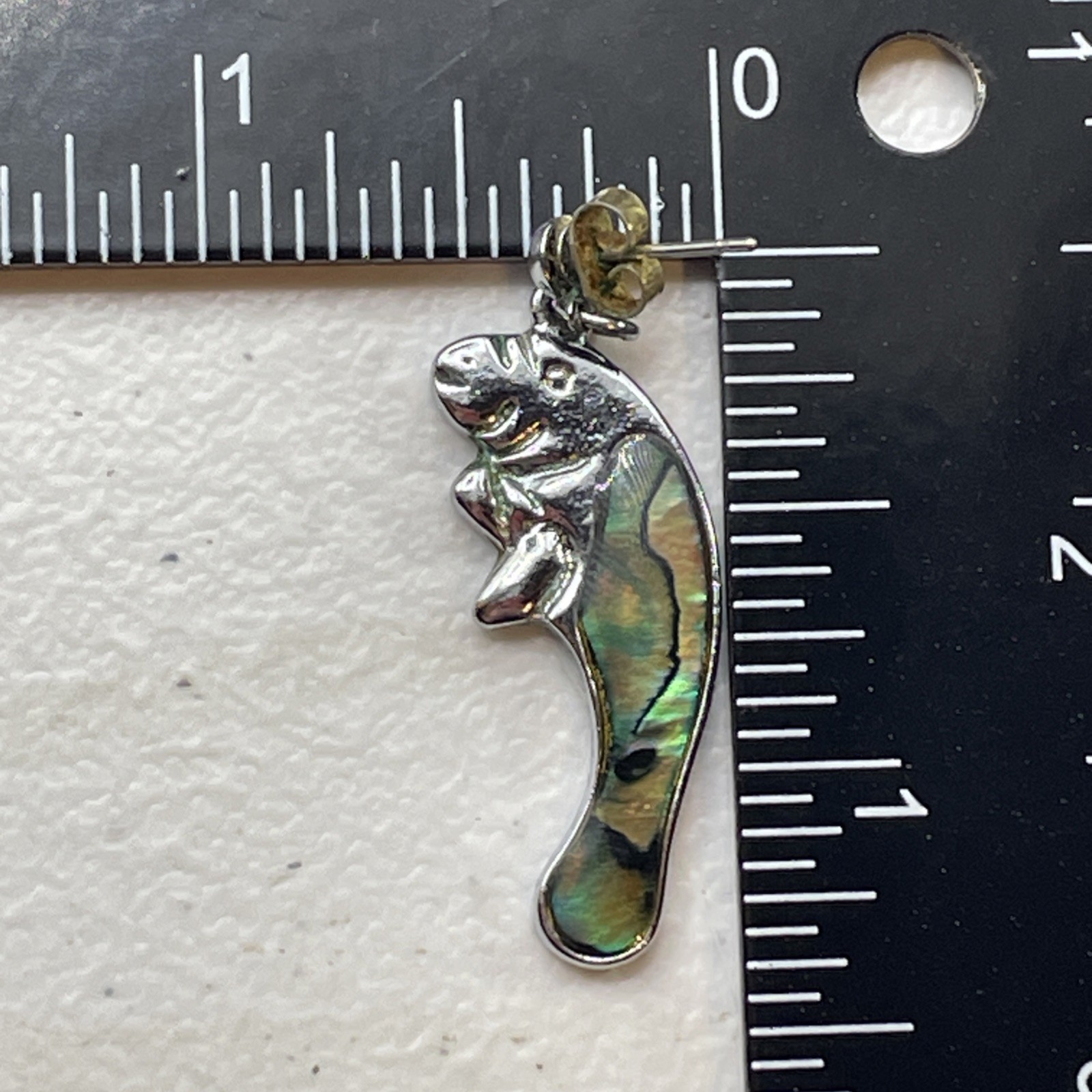 Earrings Animals Manatee Abalone Multicolor Silver Tone Small Metal Jewelry