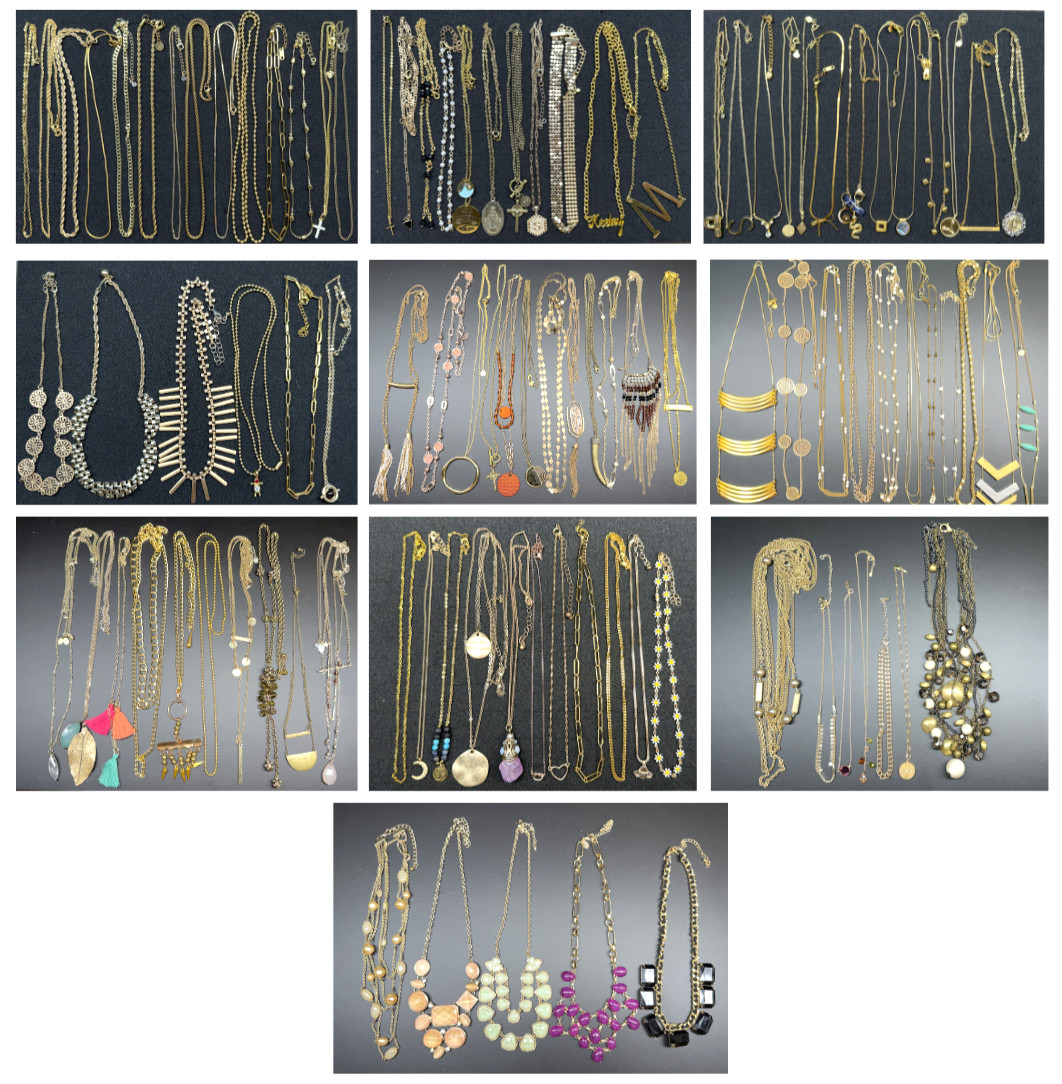 100 pcs Vintage Now Gold Tone Pendants Chains Necklaces Lot Signed & Unsigned