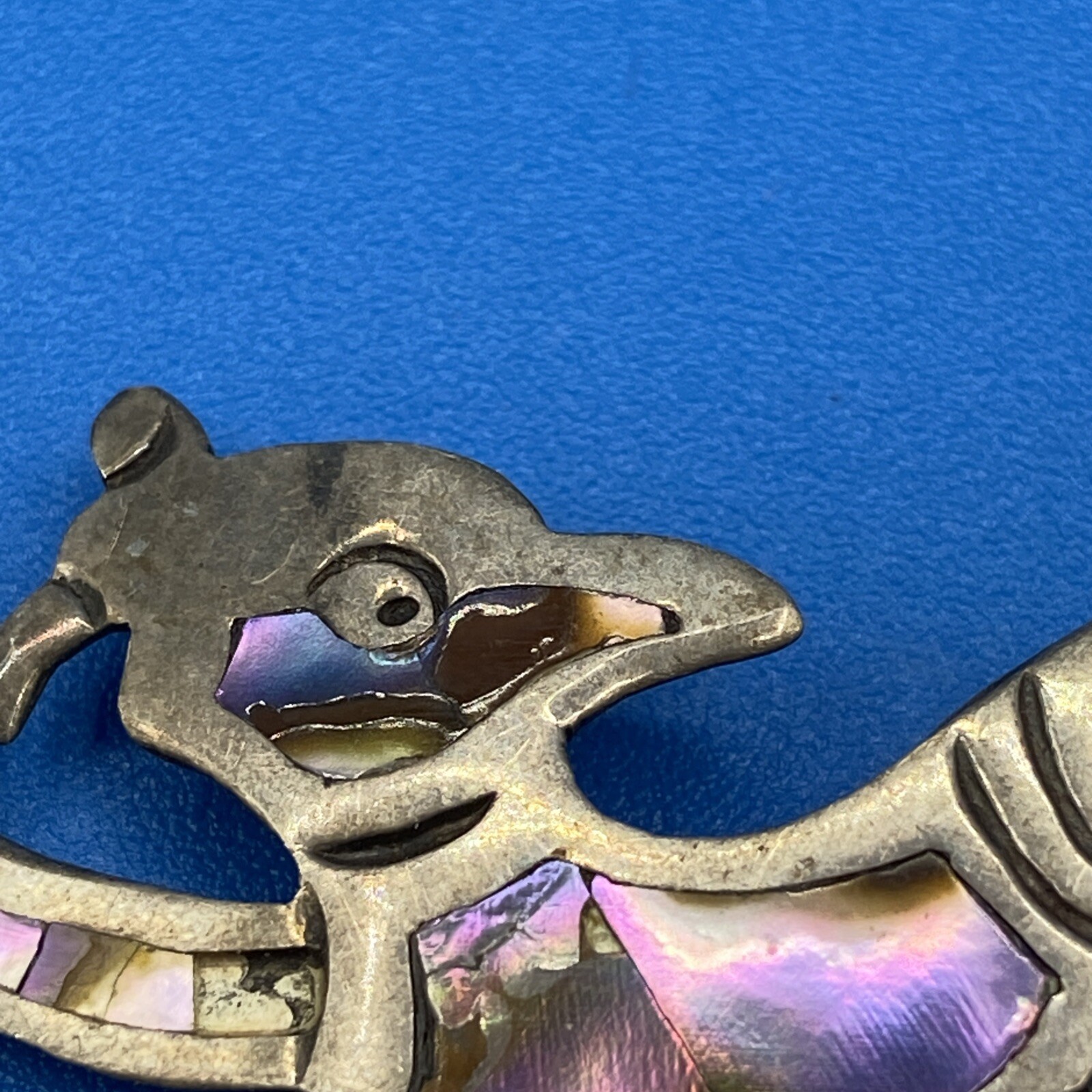 Taxco PIN Brooch vintage unknown creature Abalone unreadable mark