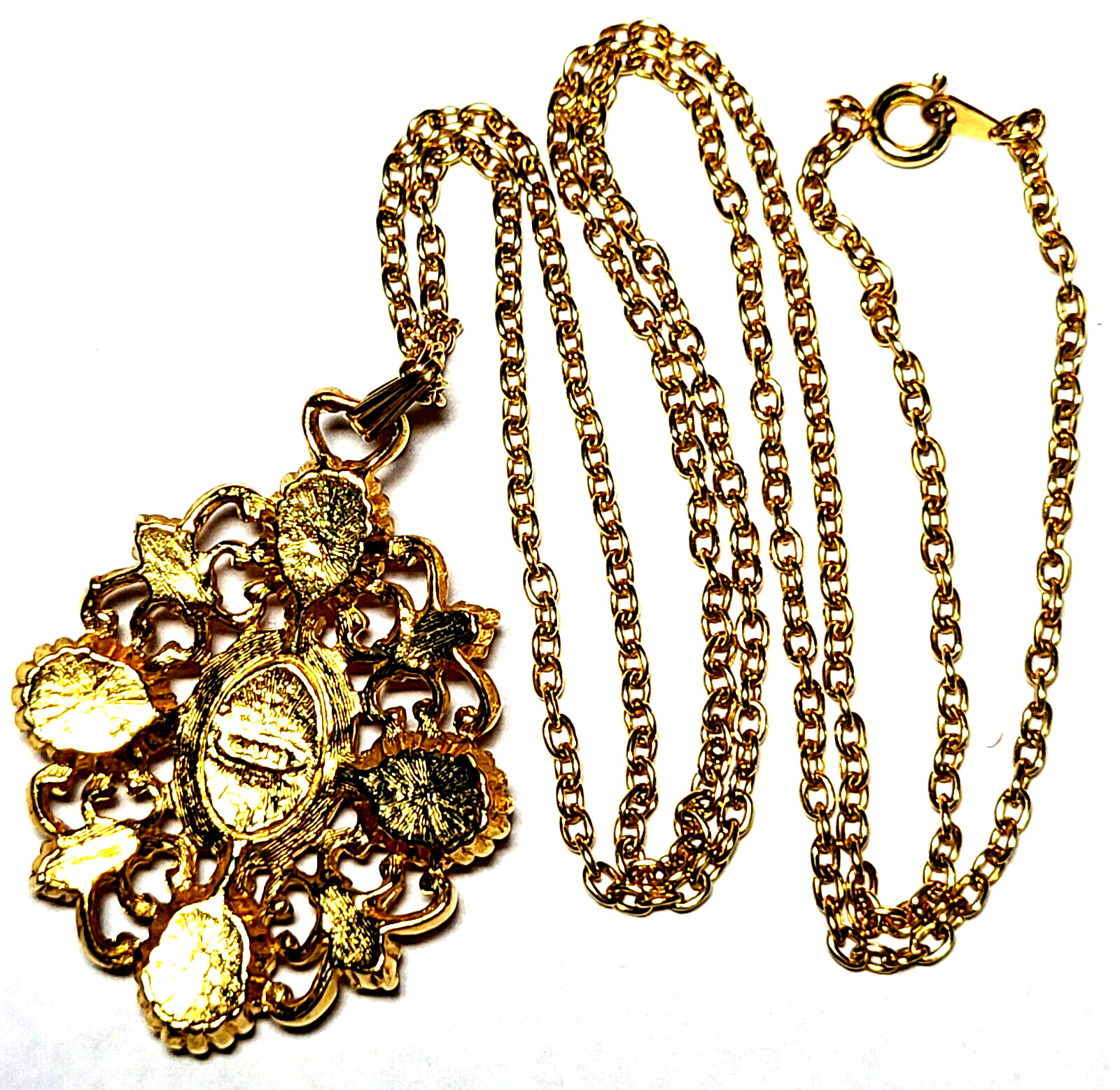 VINTAGE FAUX PEARL CRYSTAL LUCITE CAMEO SIGNED AVON NECKLACE PENDANT