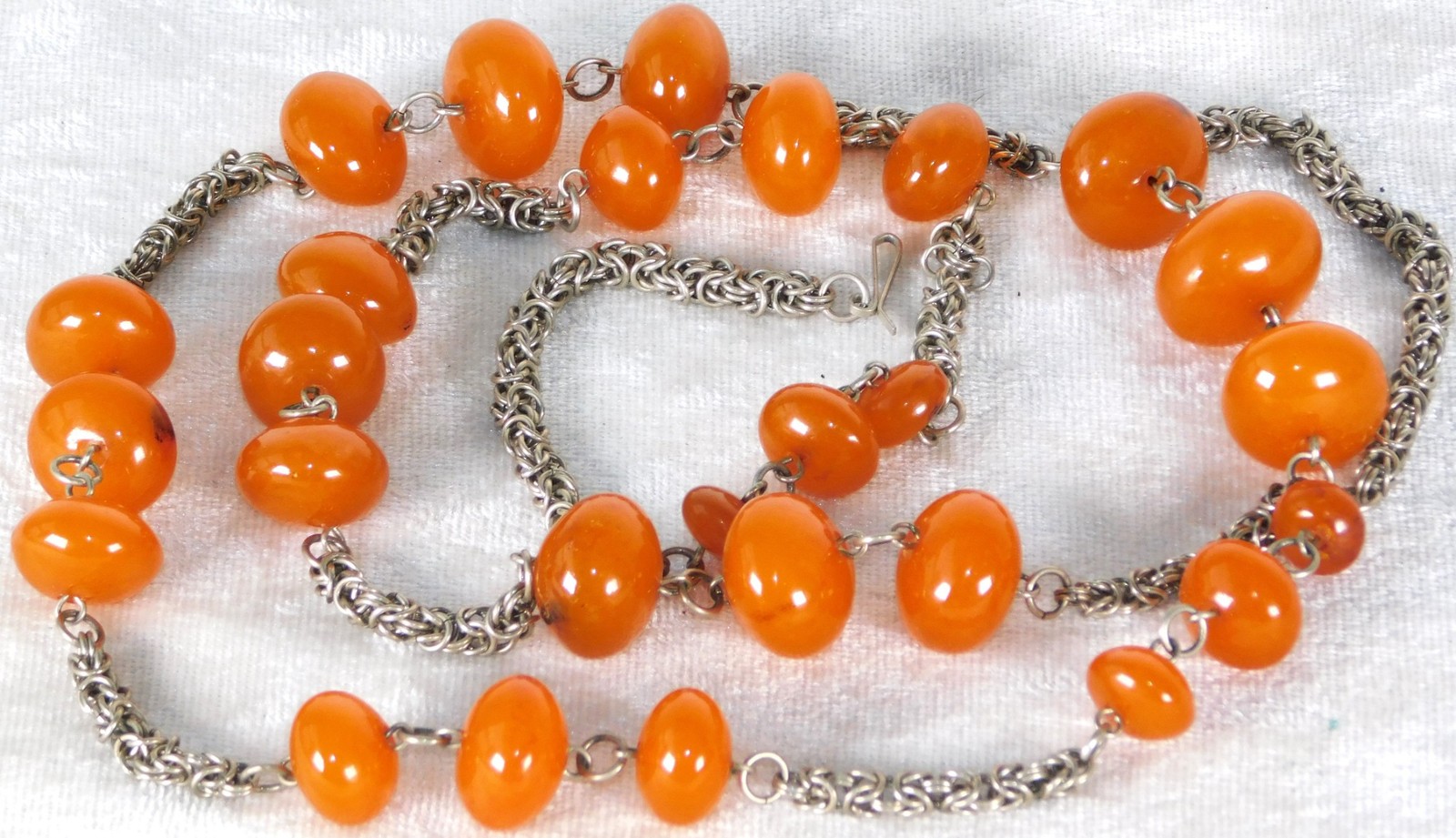 Vintage Natural Butterscotch Egg Yolk Baltic Amber Silver Bead Necklace 87g 48″