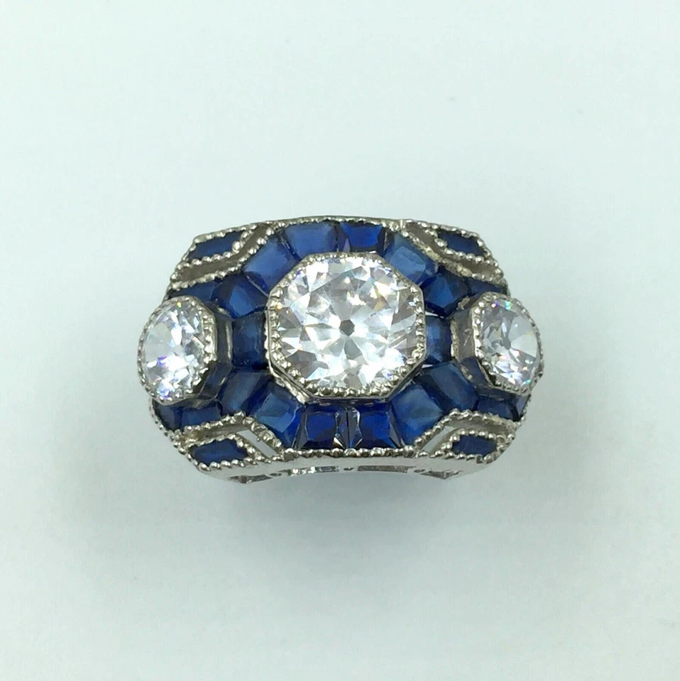 3Ct Art Deco Style Lab Created Diamond Wedding Engagement 14K White Gold FN Ring