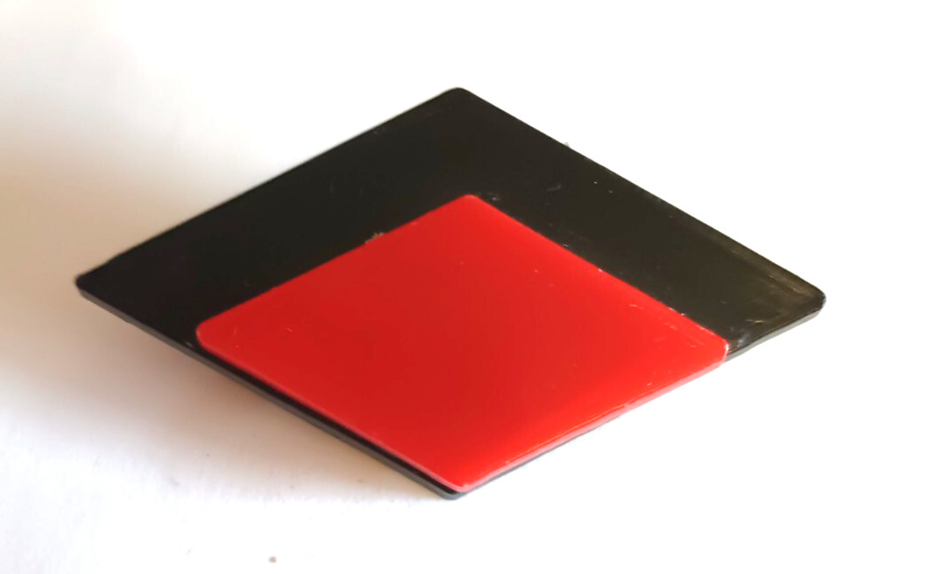 Post Modern Memphis Style Black & Red Acrylic Lucite Geometric Pin Brooch