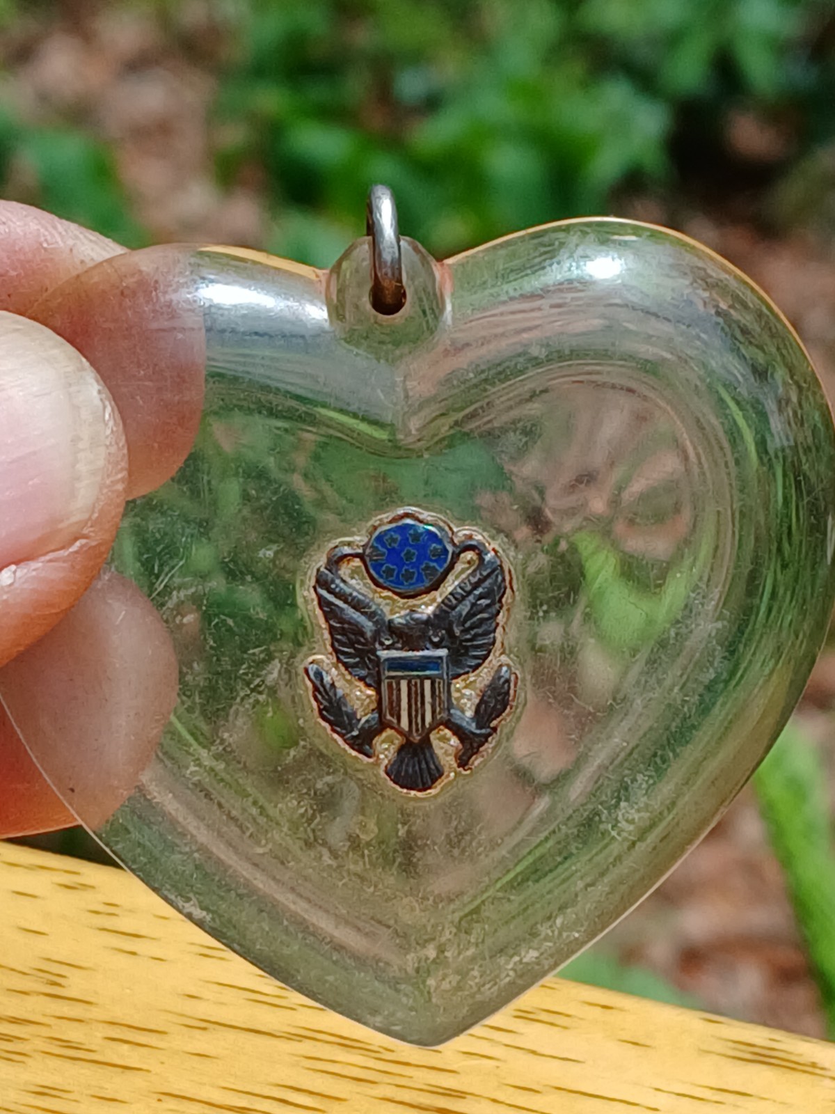 Vintage WWII Lucite Military Sweetheart Jewelry Pendant W/ US Shield Eagle Seal