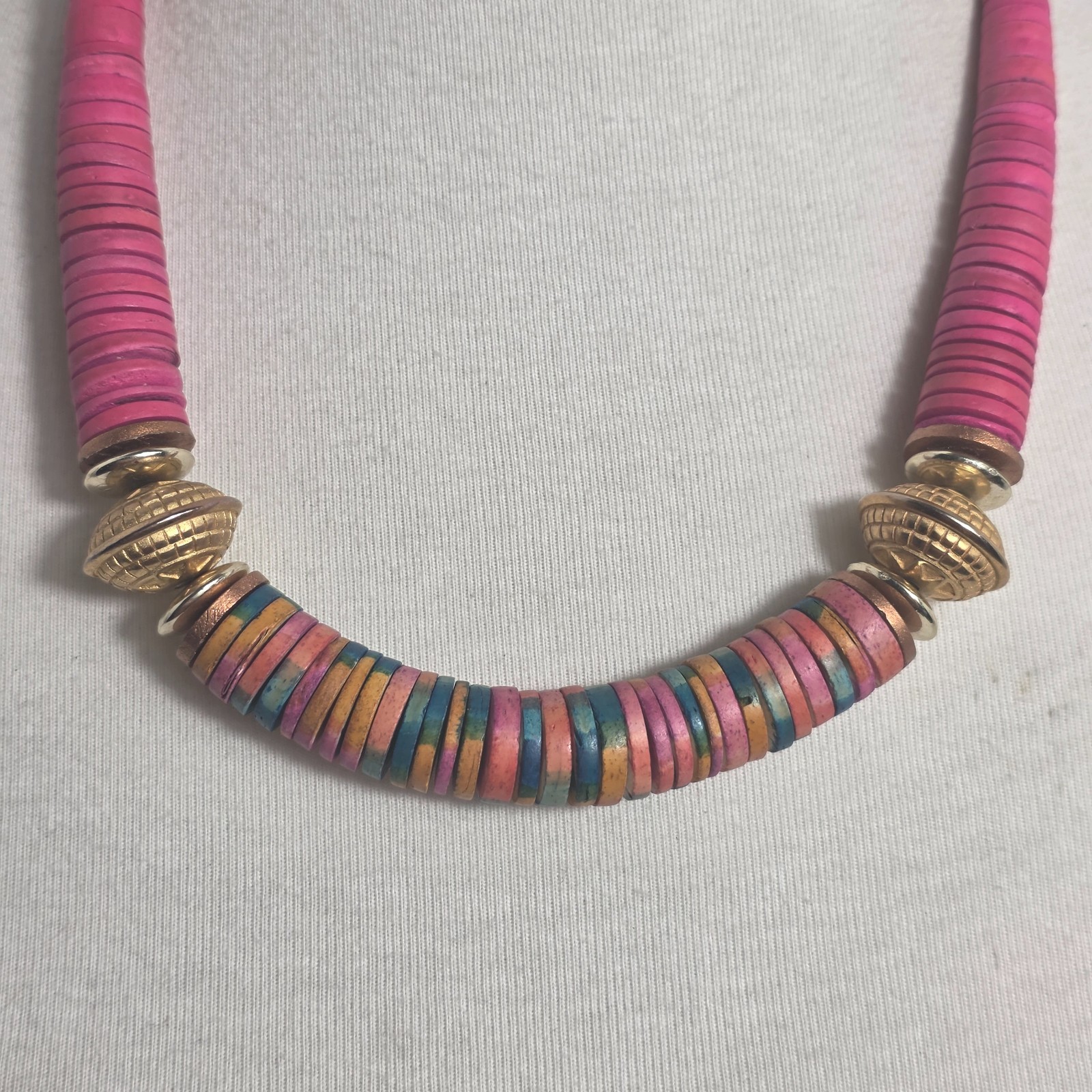 Bohemian-Style Statement Necklace Bright Pink & Colorful Multicolor Heishi Beads