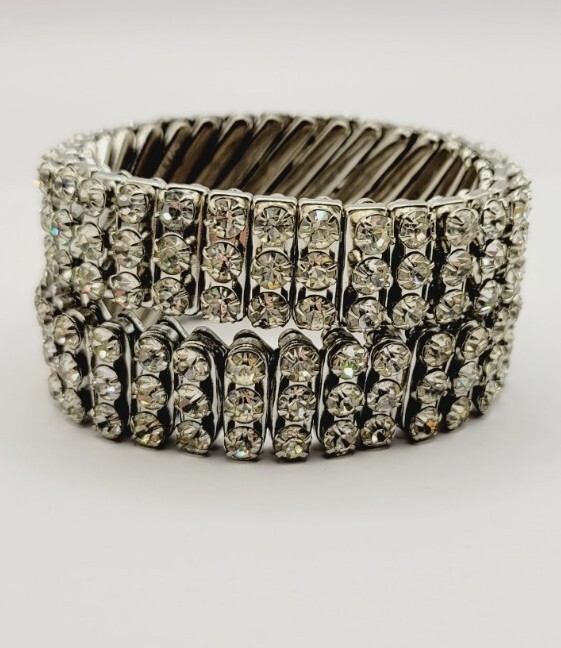Crystal Stretch Bracelet Made In Hong Kong Japan Set of 2 Stackable Vintage