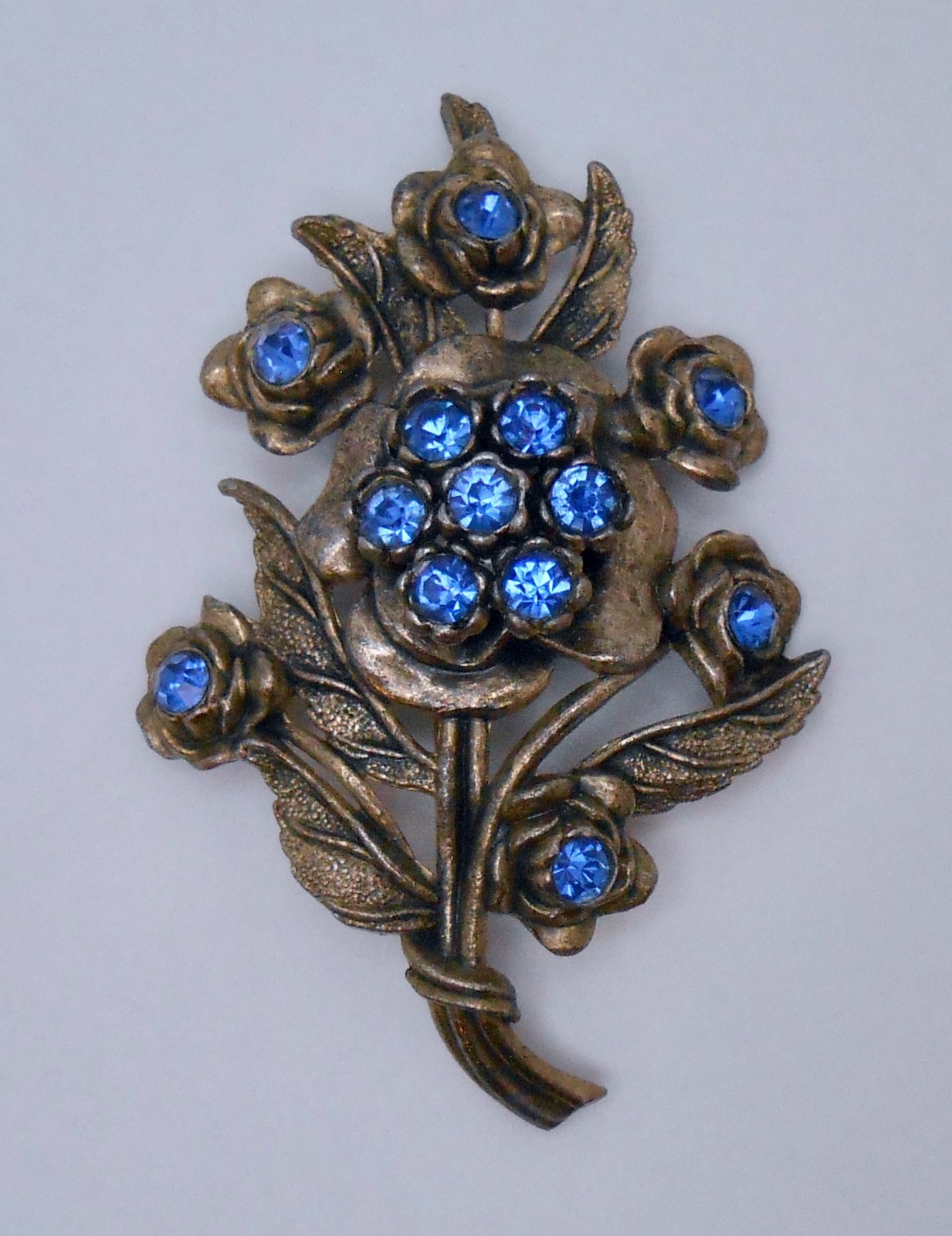 Vintage Signed LN Little Nemo Blue Rhinestone Flower Floral Brooch Pin CJ89