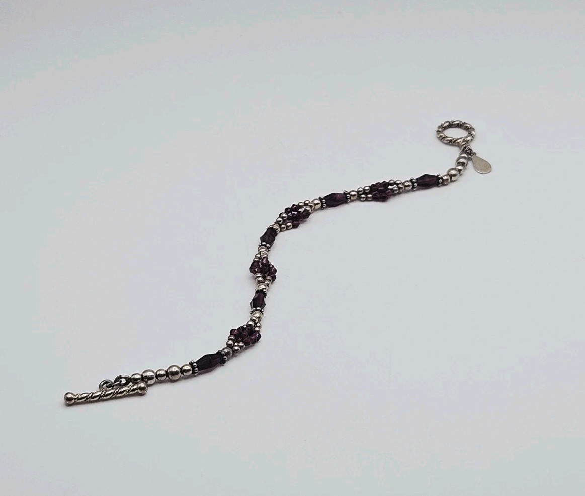 Doug Paulus DP India Sterling Silver Amethyst Beaded Toggle Clasp Bracelet 7.5″
