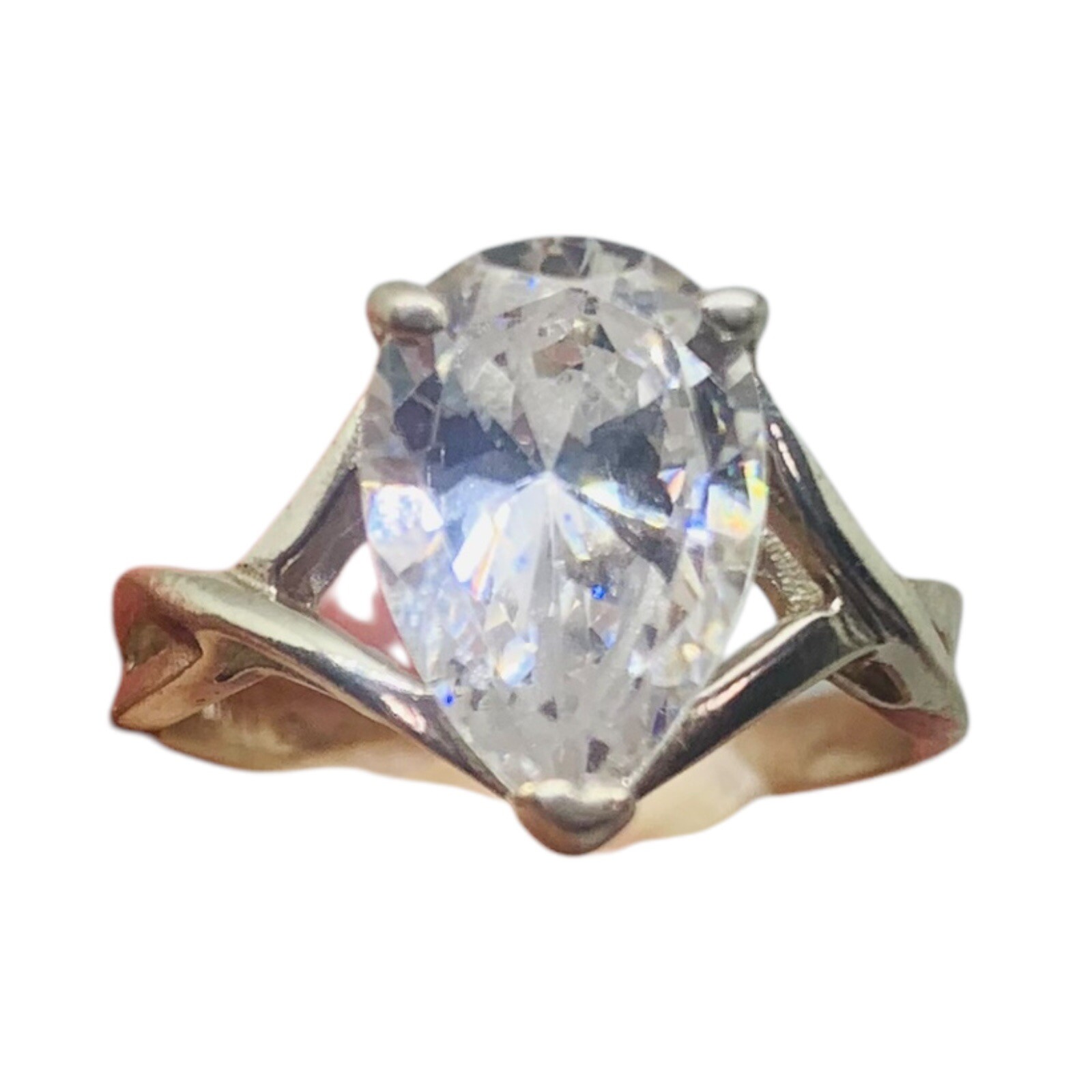Vintage Lind 925 Sterling Silver Pear Shaped Solitaire Ring Size 7