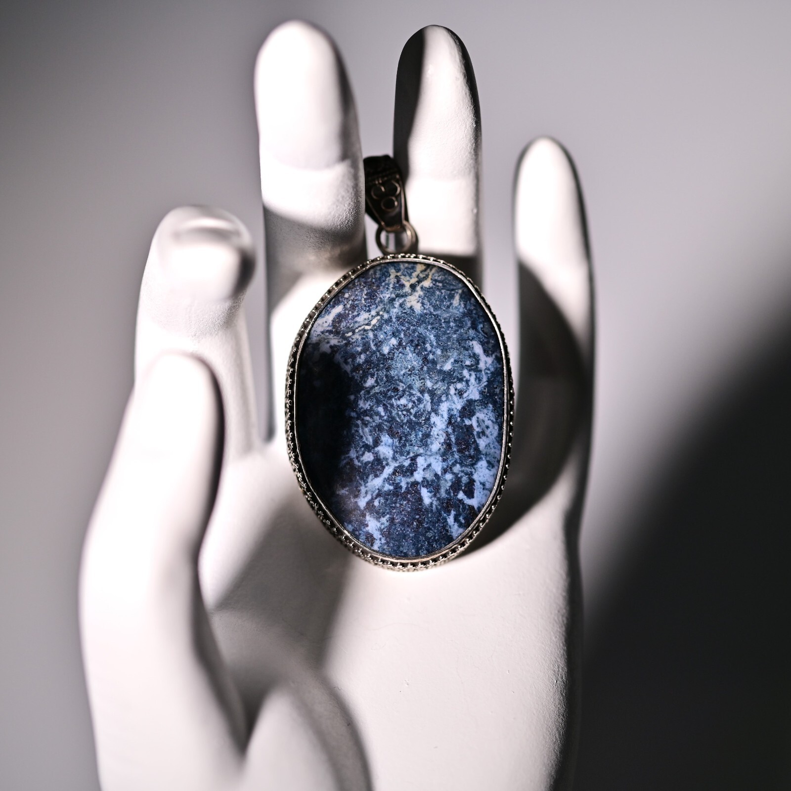 Vintage Original Sterling Silver Dumortierite Gemstone Pendant Estate Necklace