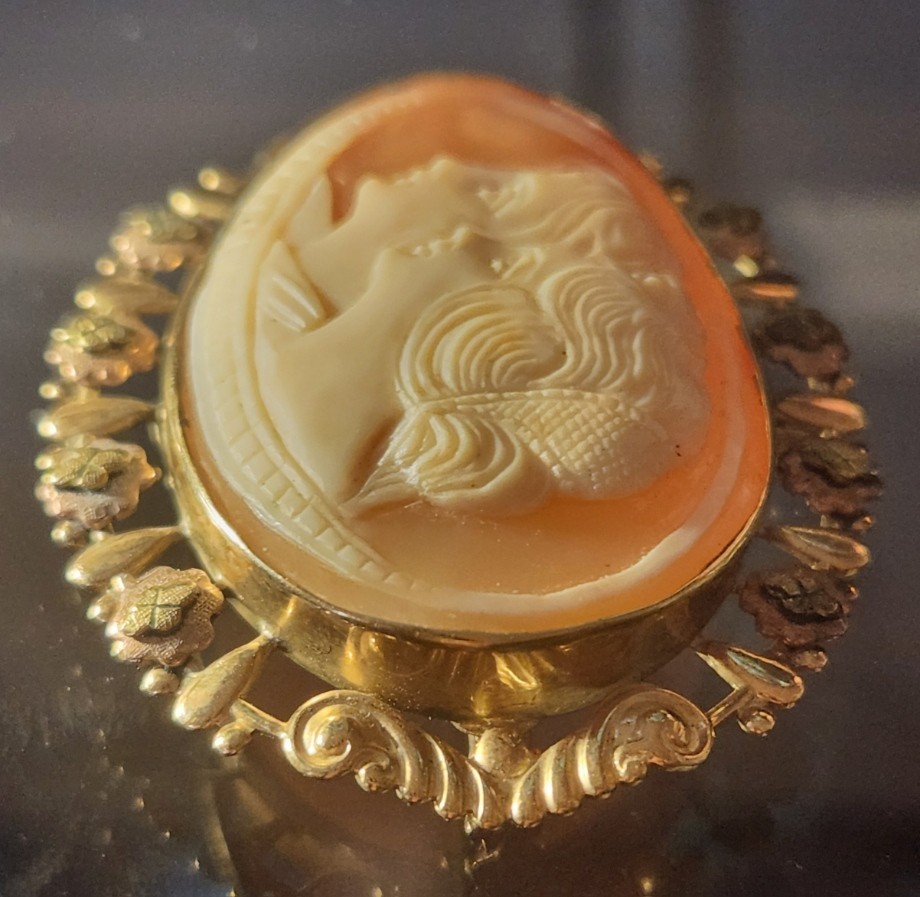 10k GF Double Left Face Cameo Brooch Sisters Estate Jewelry