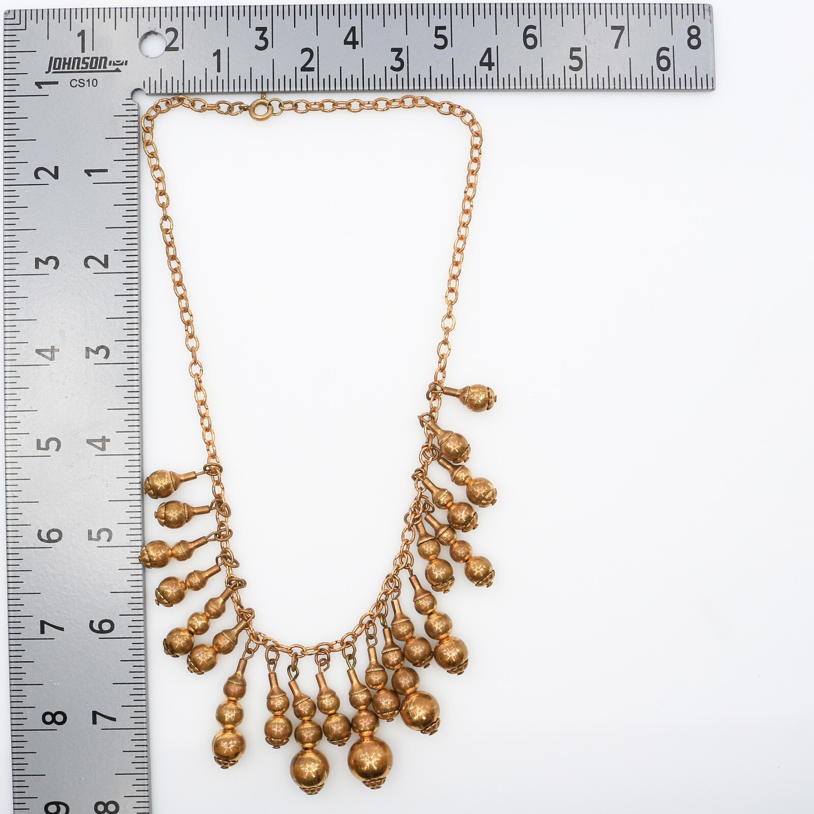 Vintage Early Haskell Style Gold Plated Brass Drop Fringe Bib Necklace 1930s