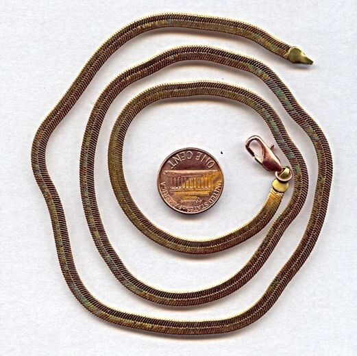 1 VINTAGE SOLID BRASS FLEX 4mm. HERRINGBONE CHAIN 24″ NECKLACE 243