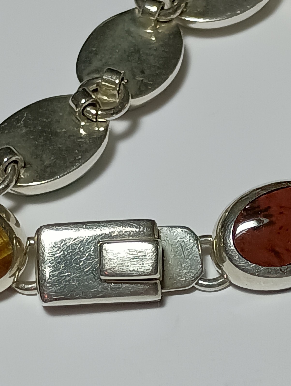 925 Sterling Silver MWS Mexico Vintage Multi Natural Gemstone Cabochon Bracelet!