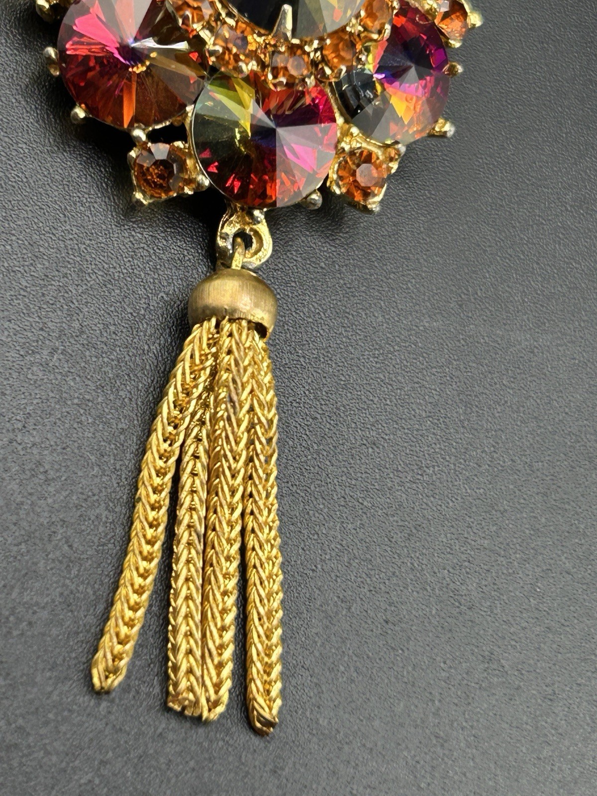 Vintage Edlee Watermelon Rivoli Gold Tone Dangle Pendant