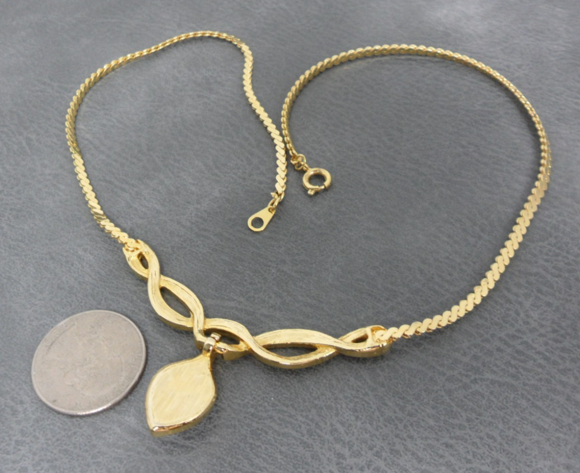 Victorian Revival Scroll Necklace Faux Pearl Drop Cobra Chain Choker Granny Core