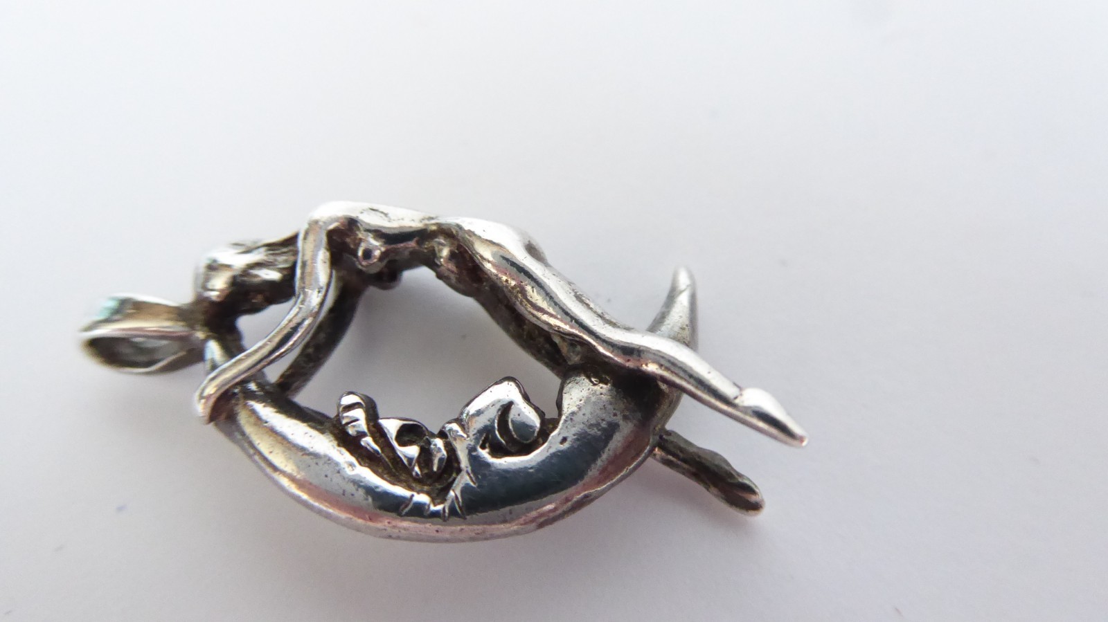 Risque Sterling Silver Pendant Nude Woman Riding Moon 4.7 grams Solid 925 Fairy