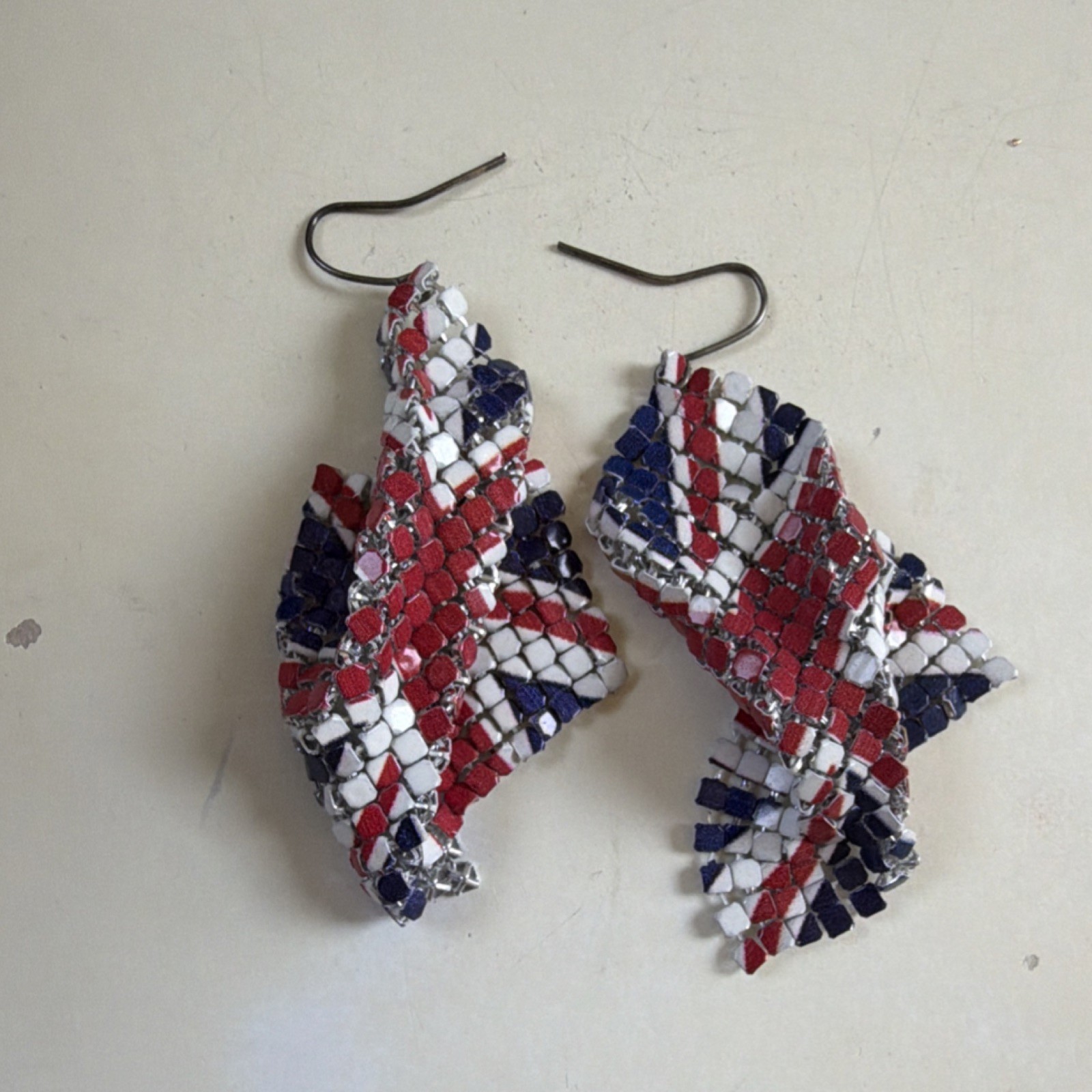 United Kingdom Flag, Union Flag, Union Jack, Mesh Material, Dangle Earrings