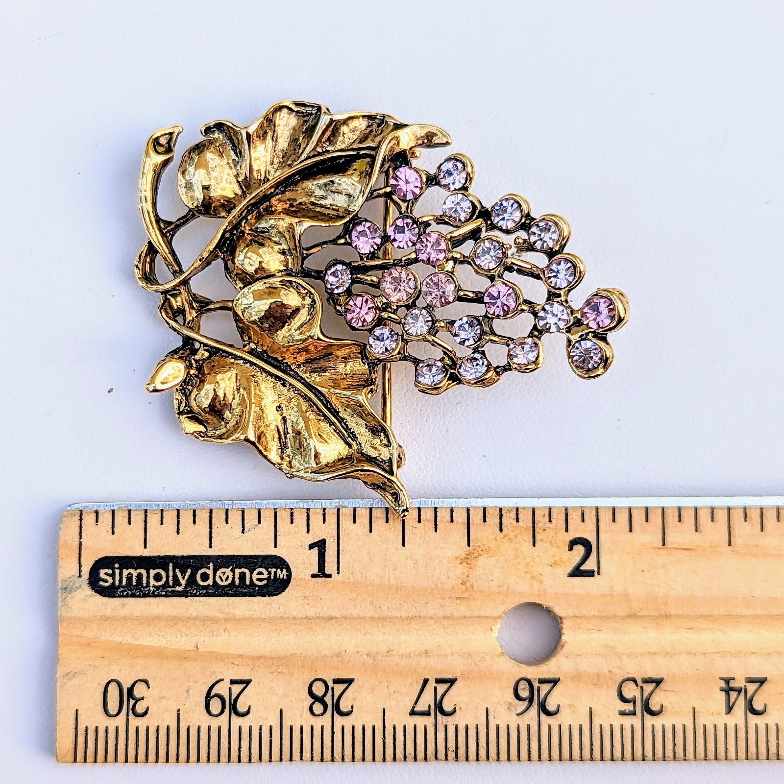 NOS Vintage Lavender Purple Lilac / Wisteria Branch Rhinestone Cluster 2″ Brooch