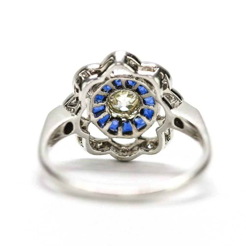 Art Deco Style 2.55Ct Lab Created Diamond Flower Cocktail 14K White Gold FN Ring