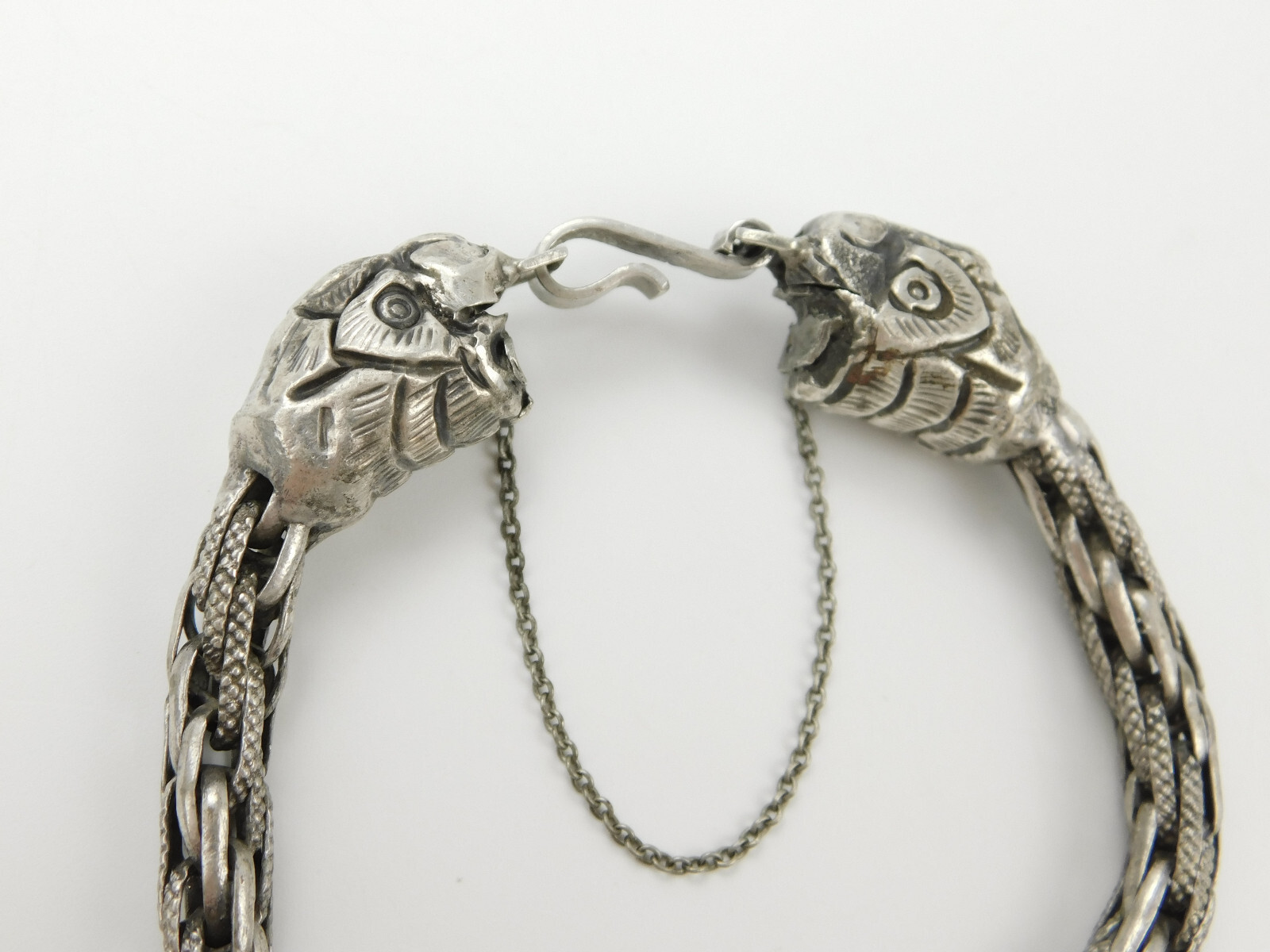 Vintage Sterling Silver Double Head Makara Chain Link Bracelet Hindu 26.6 grams