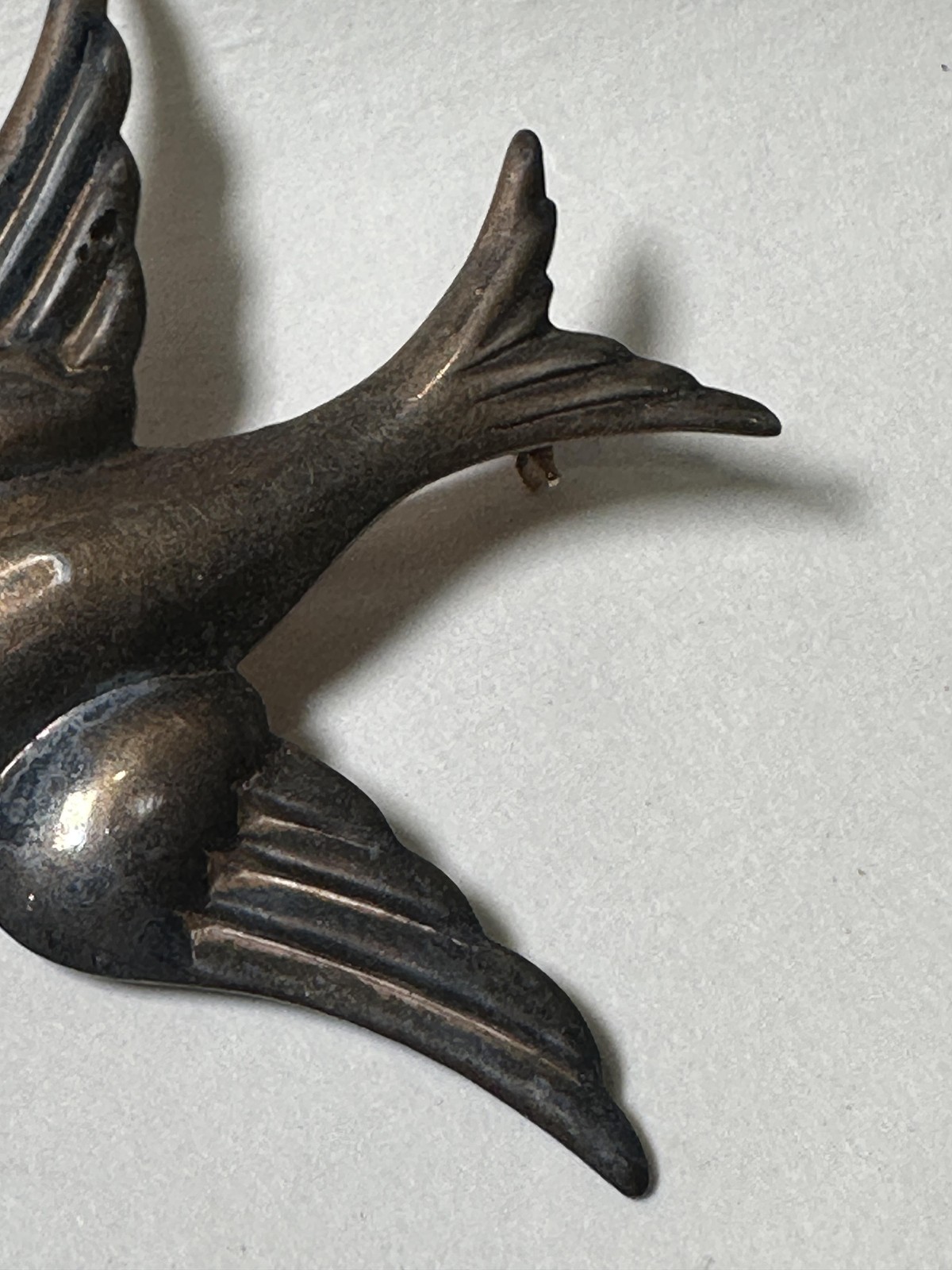 Vintage Sterling Silver Flying Swallow Bird Brooch Pin Red Glass Rhinestone Eye