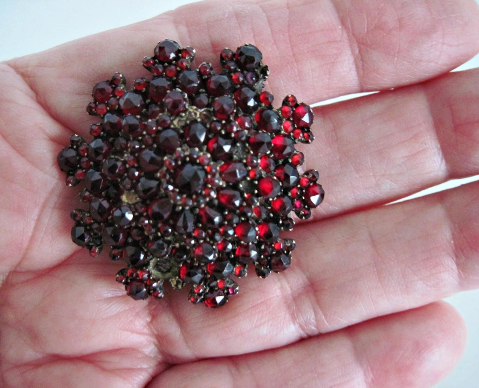 Antique Victorian Bohemian Garnet Cluster Brooch Pin Domed AS IS Missing Stones