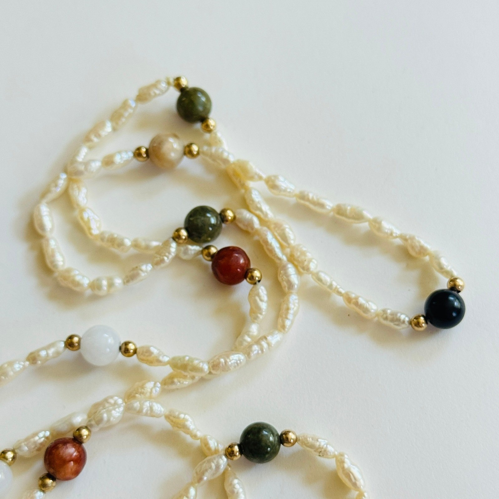 FreshWater Baroque Seed Pearl Necklace VTG Beads onyx quartz Fresh Water 30″L