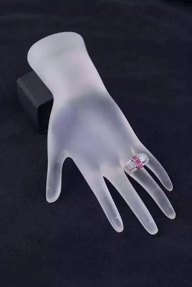 Art Deco Style Lab Created Ruby & Diamond Engagement Gift 14K White Gold FN Ring