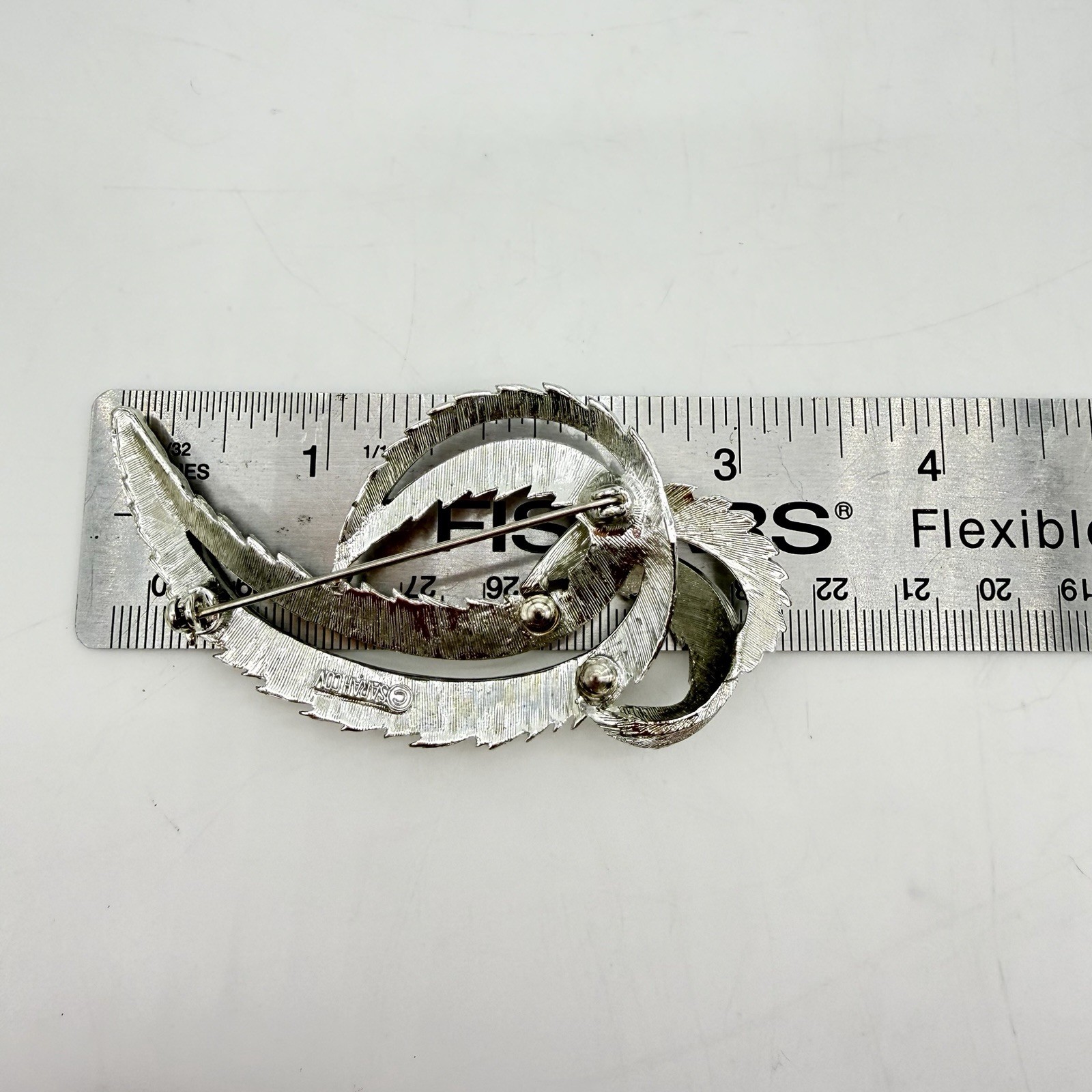 Vintage Sarah Coventry Leaf Brooch Large Textured Silver Tone