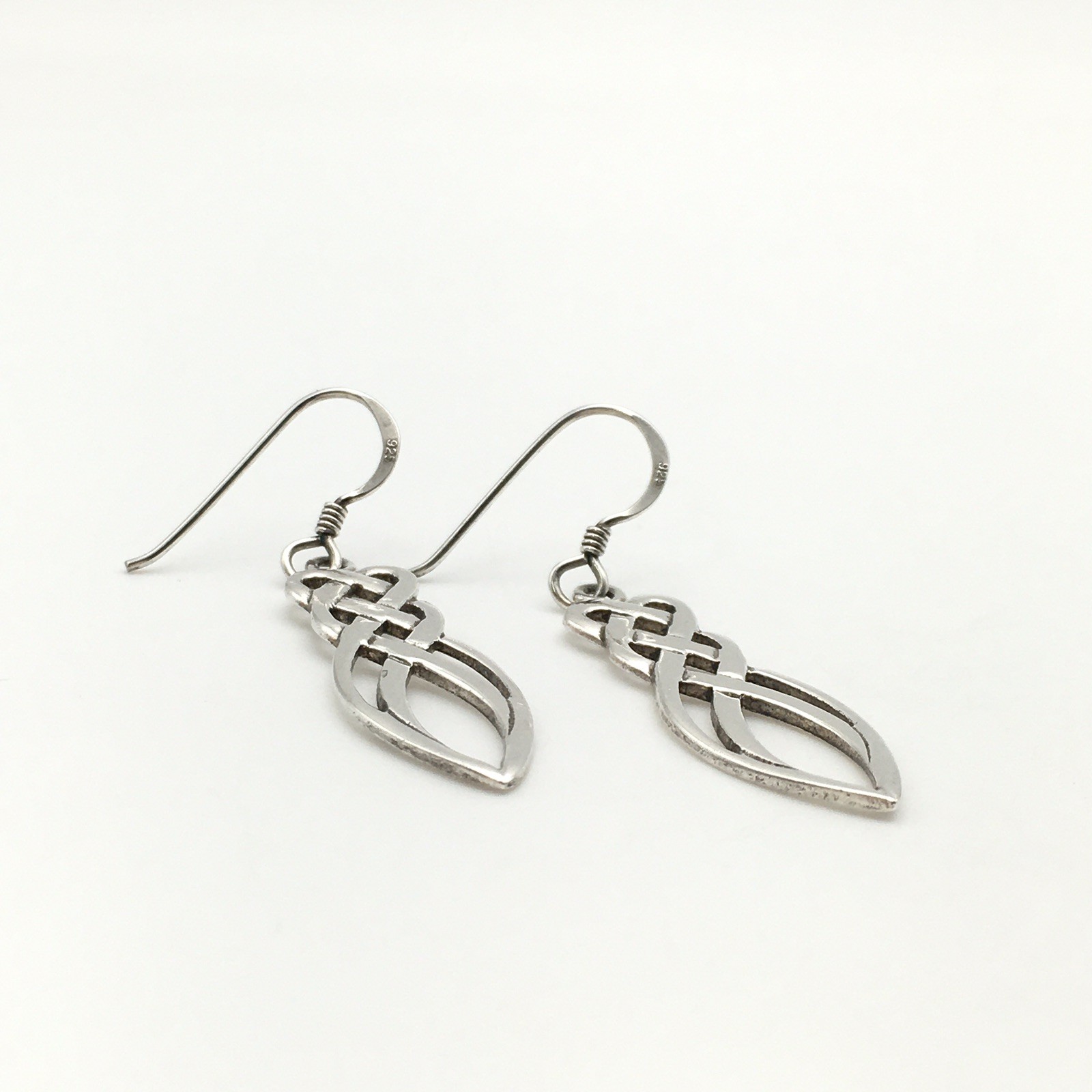 Vintage Sterling Silver Celtic Knot Hook Dangle Earrings Marked 925 3.1g #64