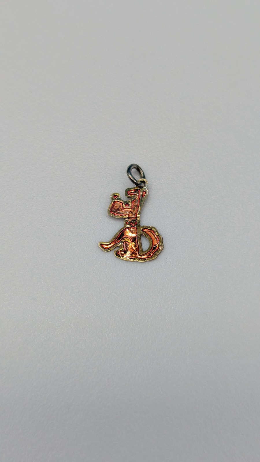 RARE Antique Art Deco Dainty Scottie Terrier Dog Enamel Pendant Gold/Red Signed