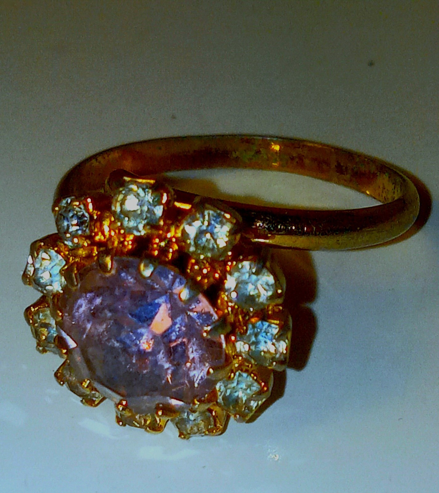 Cocktail Ring Rose Amethyst Sapphire Crystal Rhinestone Minimalist Adjusted Ring