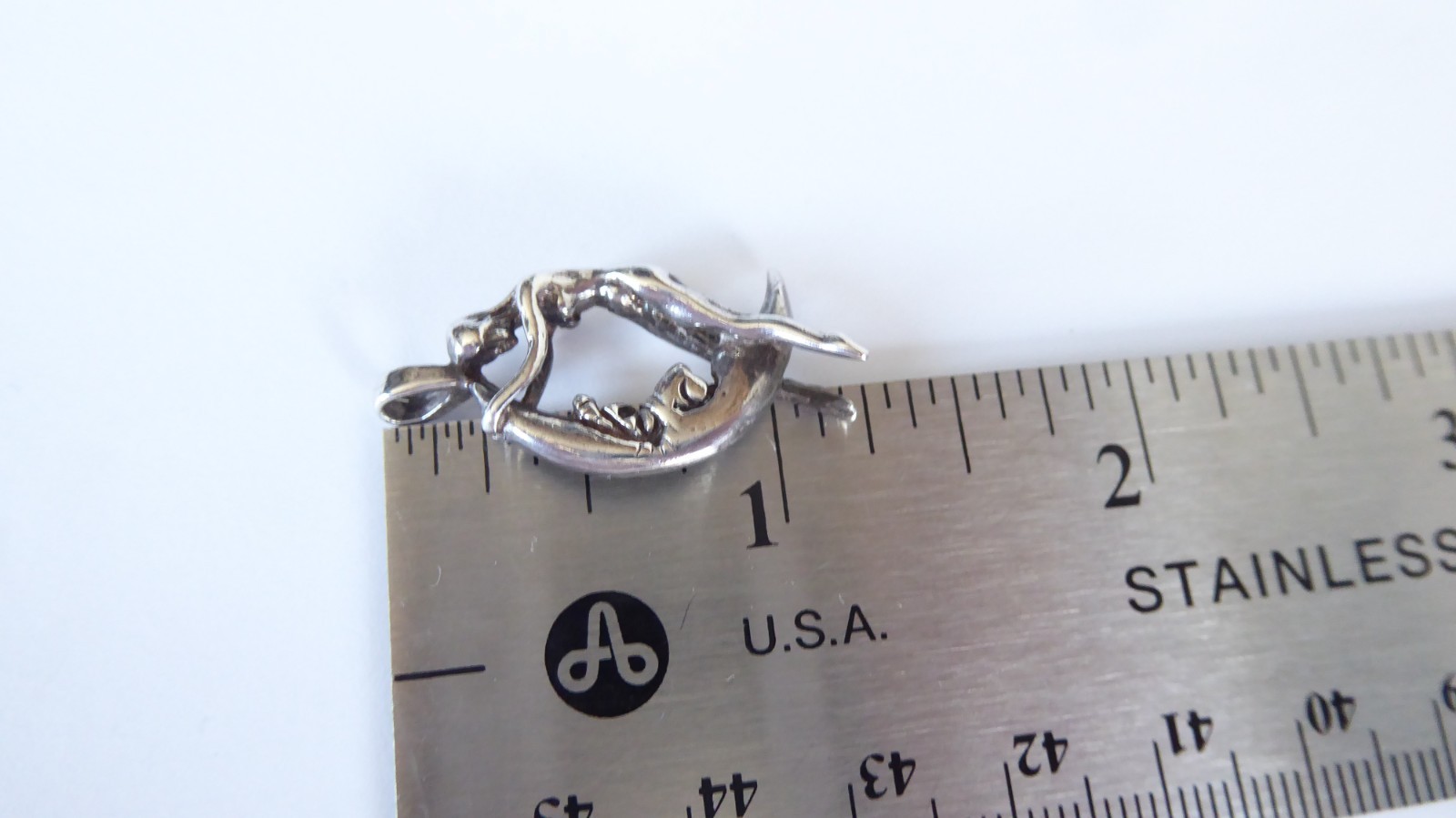 Risque Sterling Silver Pendant Nude Woman Riding Moon 4.7 grams Solid 925 Fairy