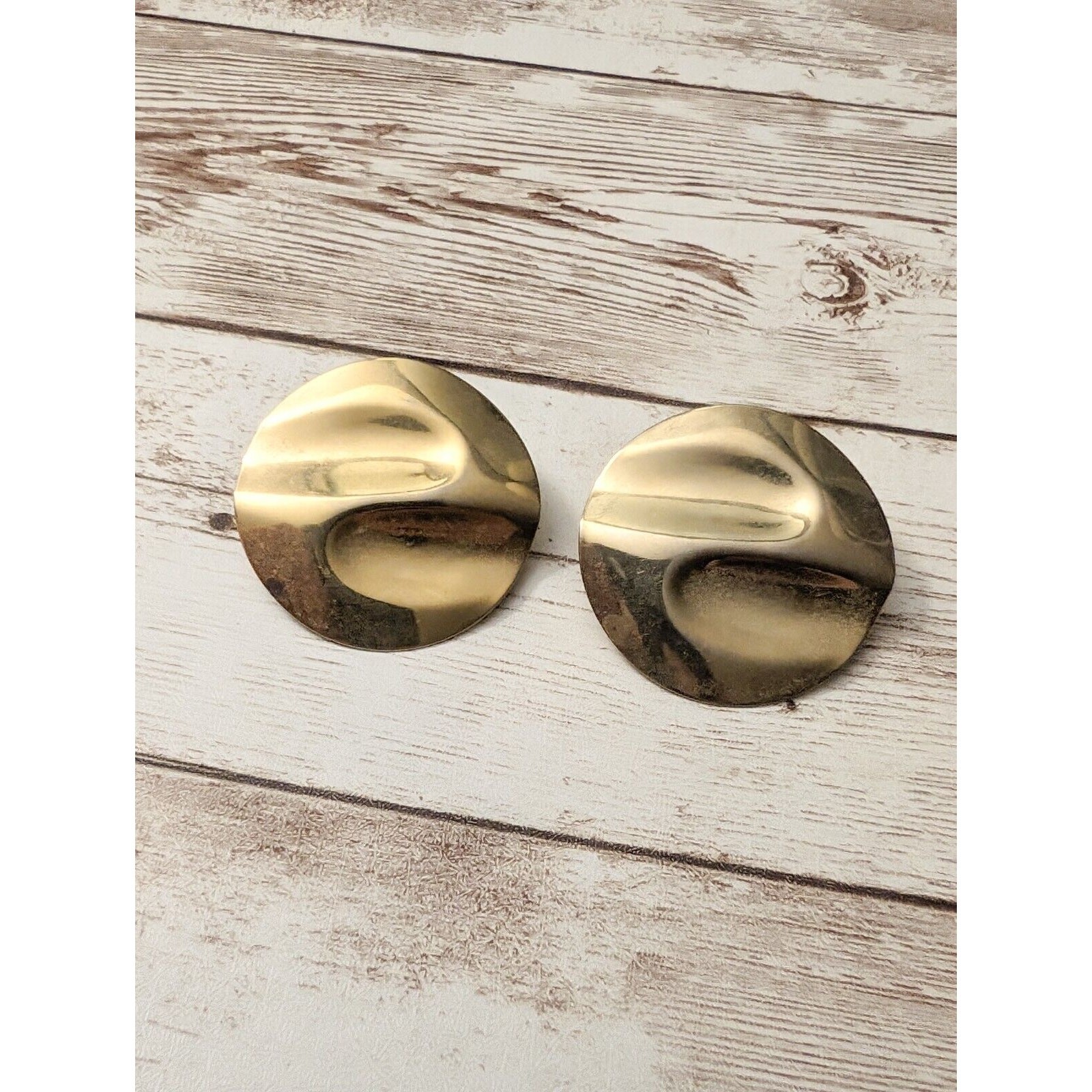 Vintage Clip On Earrings – Pushed In Gold Tone Circle Large – Multiple Marks