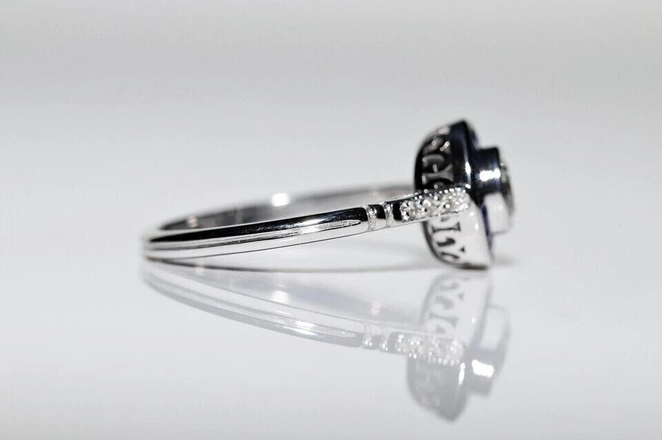 Art Deco Style Old Cut Lab Created Diamond & Sapphire Engagement 925 Silver Ring