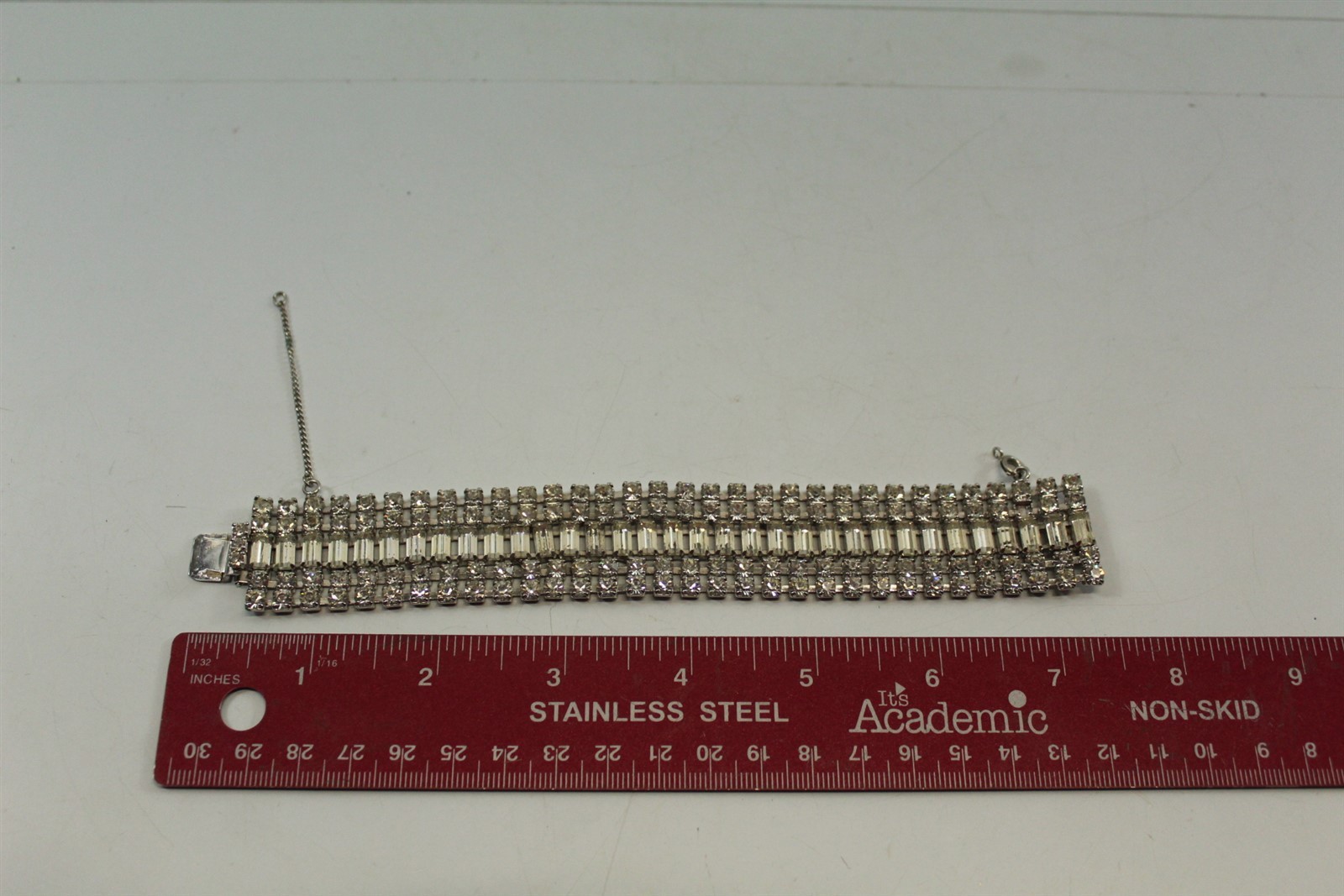 Vintage Tennis Bracelet Silver-tone Alloy With Clear Glass Stones