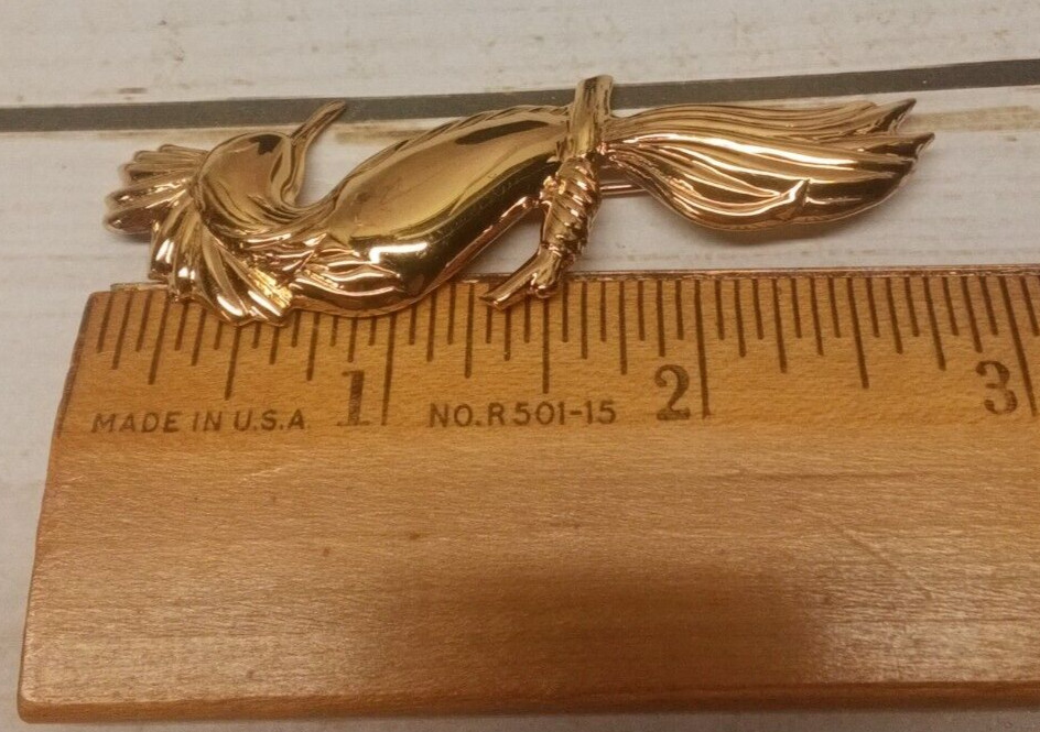 Vintage Signed 925 Italy SL Bird Gold Plated Brooch 2.75″ NOT Tested